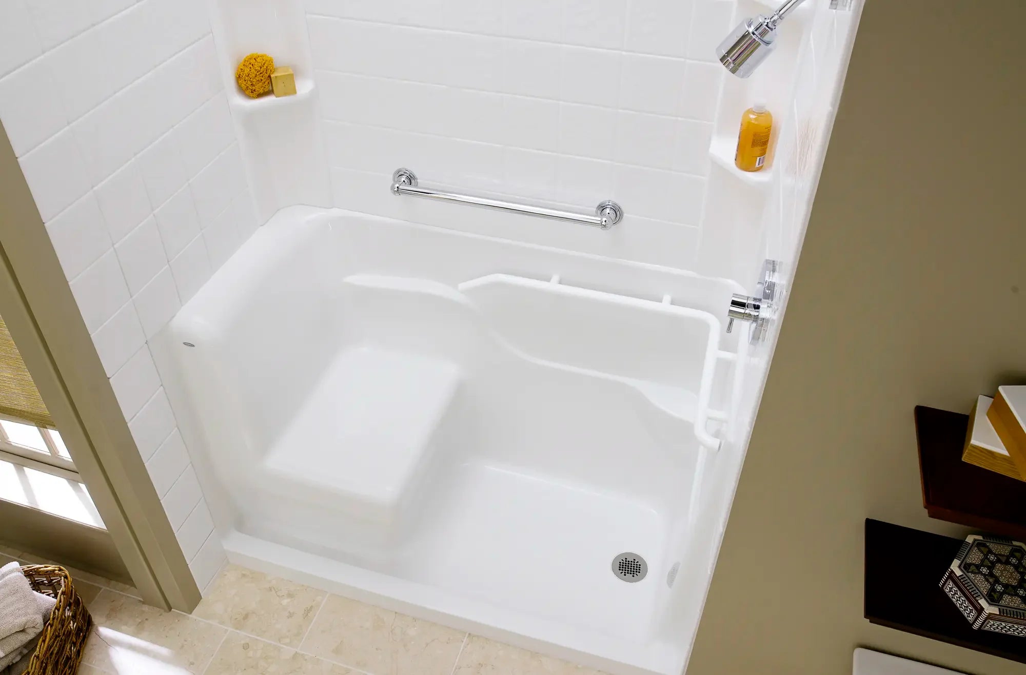 30 x 60 Inch Acrylic Walk-In Shower Base with Right Hand Drain - Slip-Resistant Bathroom Shower Pan for Modern Homes & Apartments