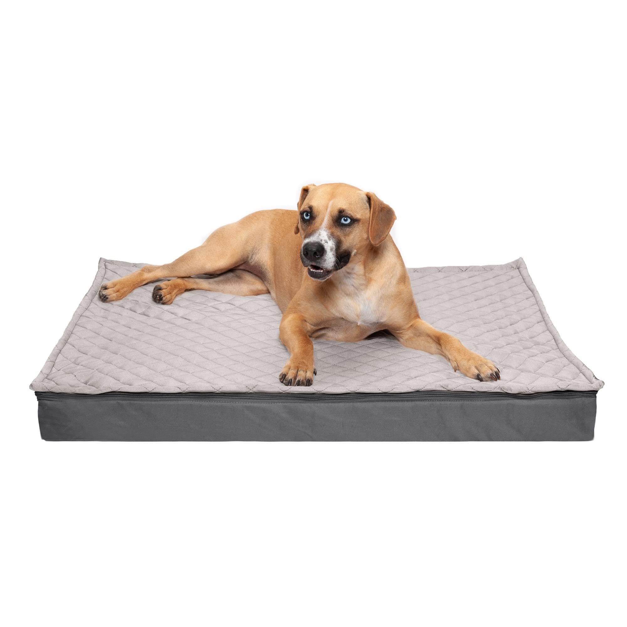 Furhaven Large Cooling Gel Foam Dog Bed - Water-Resistant Orthopedic Pet Mattress with Removable Washable Cover for Indoor/Outdoor Use - Gray, Large - Perfect for Hot Weather & Joint Pain Relief