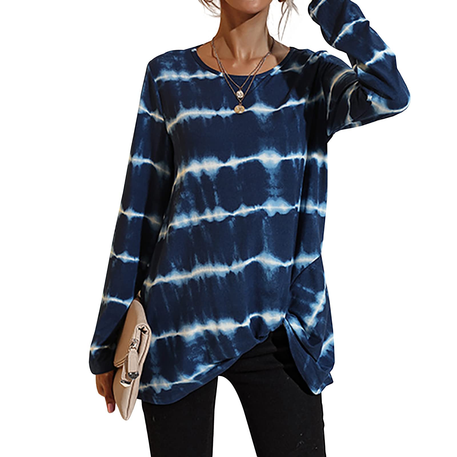 YUZIBAO Women's Long Sleeve Tunic Tops - Twist Knotted Loose Fit T-Shirts for Casual Wear, Office & Everyday Outfits