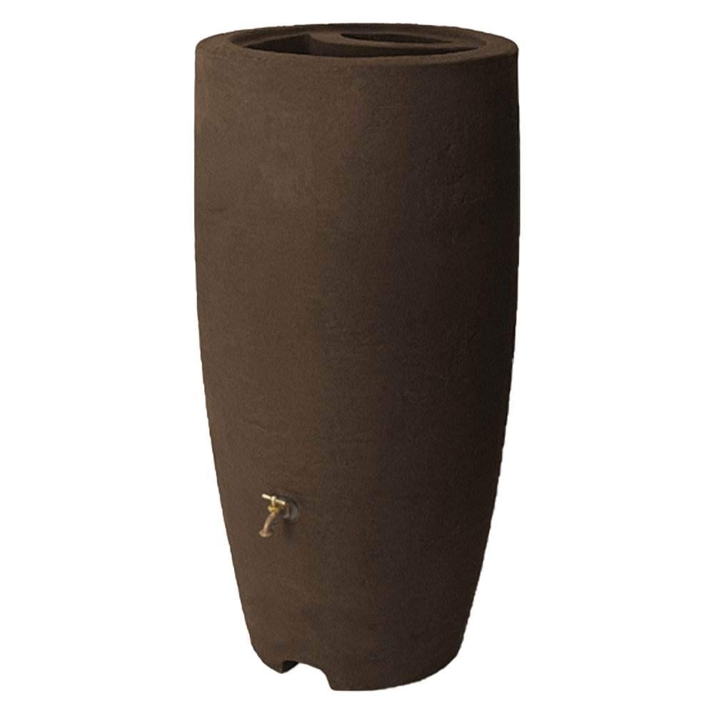 Algreen Athena 80 Gallon Plastic Outdoor Rain Barrel with Brass Spigot & Screen Guard - Eco-Friendly Water Collection System for Garden Irrigation & Sustainable Living (Brownstone, 2 Pack) - Perfect for Backyard, Greenhouse & Off-Grid Water Conservation