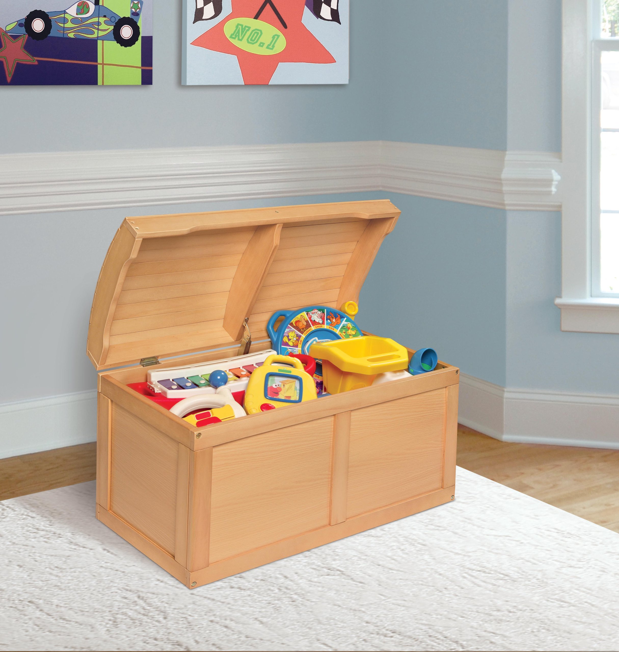 Badger Basket Hardwood Barrel-Top Toy Chest – Natural Wood Toy Storage Box with Safety Hinges & Sturdy Construction for Kids' Room, Nursery, or Playroom Organization