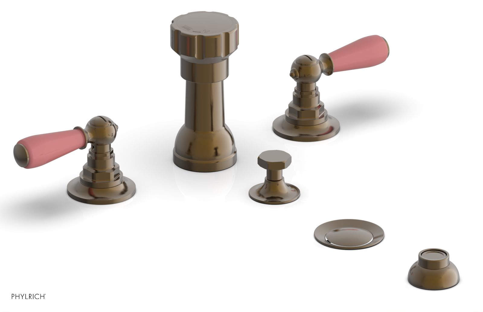 Jamestown 4-Hole Bidet Faucet Set with Lever Handles & Pink Accents - 165 61 - Perfect for Modern Bathroom Renovations & Luxury Home Upgrades