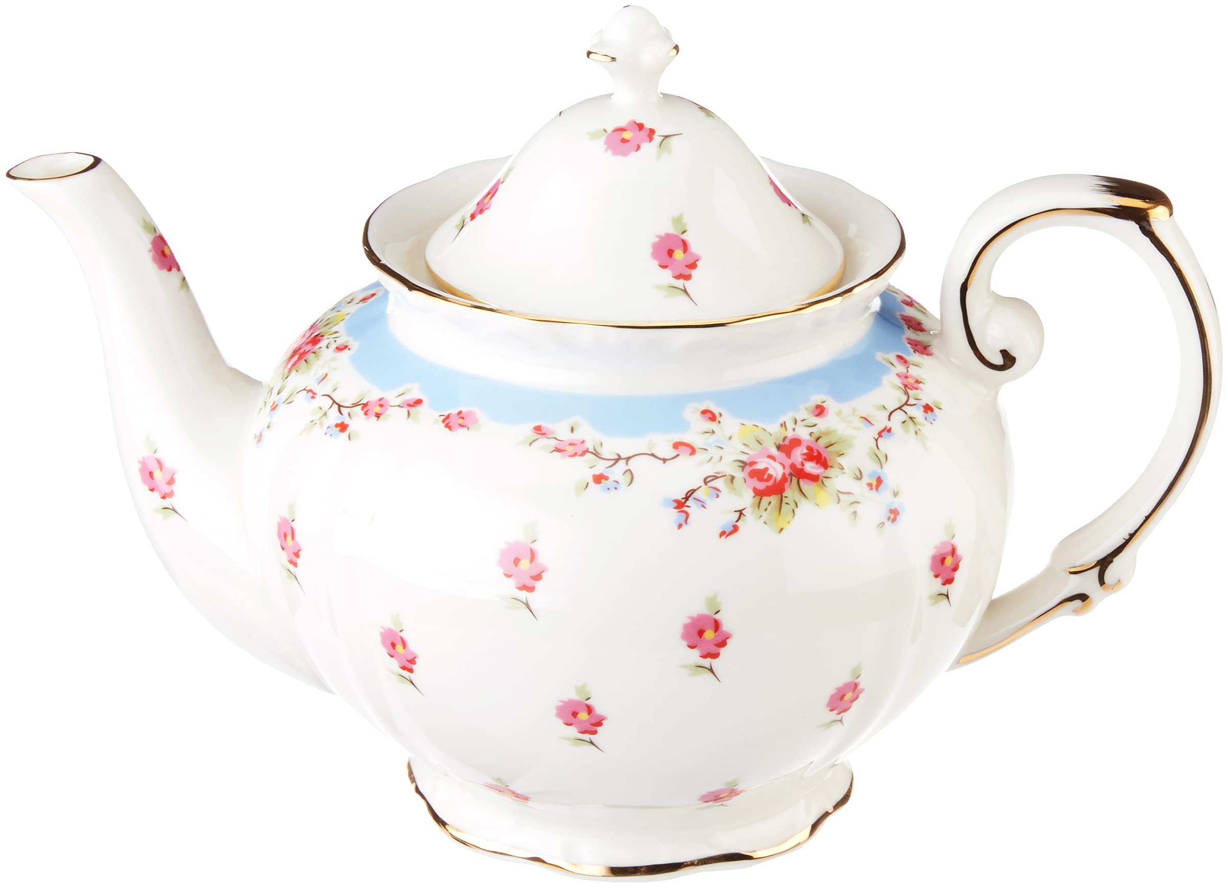 Vintage Blue Rose Porcelain Teapot - 5 Cup Capacity, Chinese Handcrafted Ceramic Teapot for Tea Lovers | Perfect for Afternoon Tea, Gifts & Home Decor