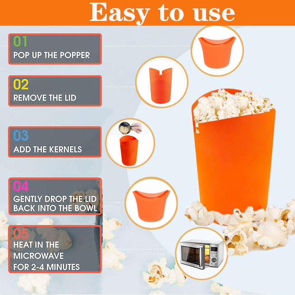 Original Microwave Popcorn Popper - Reusable Silicone Popcorn Maker with Collapsible Bowl | BPA-Free, Oil-Free Hot Air Popcorn Container (Orange, 1-Pack) - Perfect for Movie Nights, Parties & Healthy Snacking