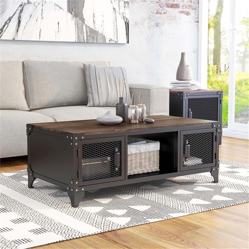Furniture of America Edam Metal 2-Piece Coffee Table Set in Sand Black - Modern Living Room Furniture for Small Spaces & Apartments