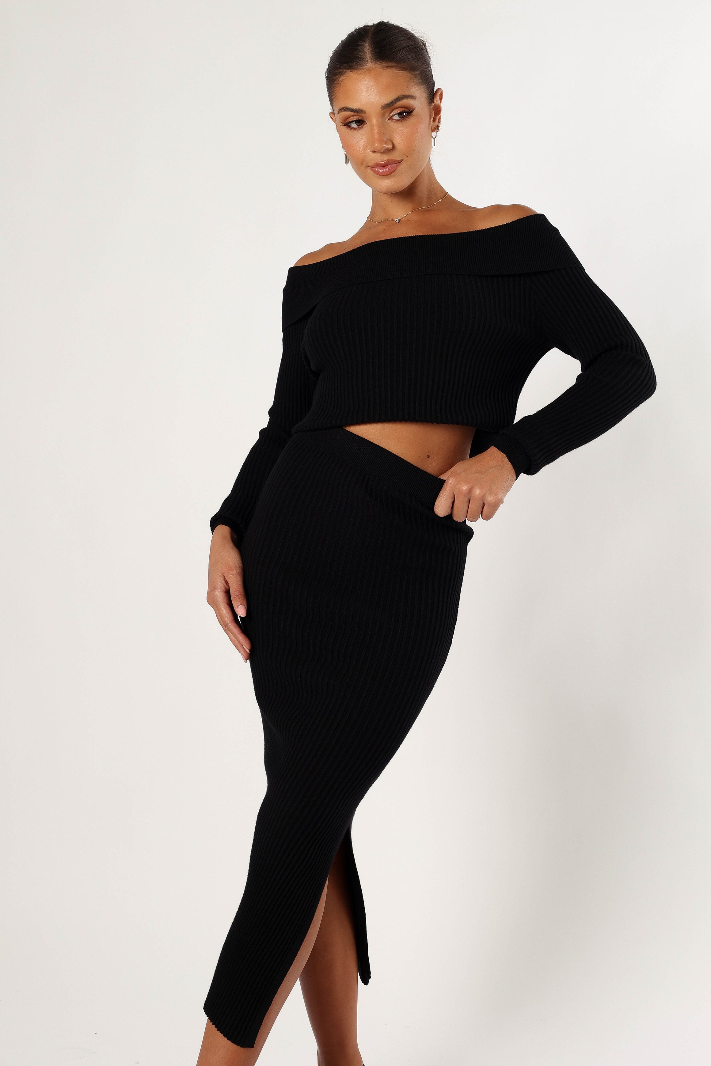 Charlotte Knitted Set - Women's Black Knit Sweater & Skirt Outfit for Fall & Winter | Cozy Casual Wear, Office Outfits, Date Night Looks