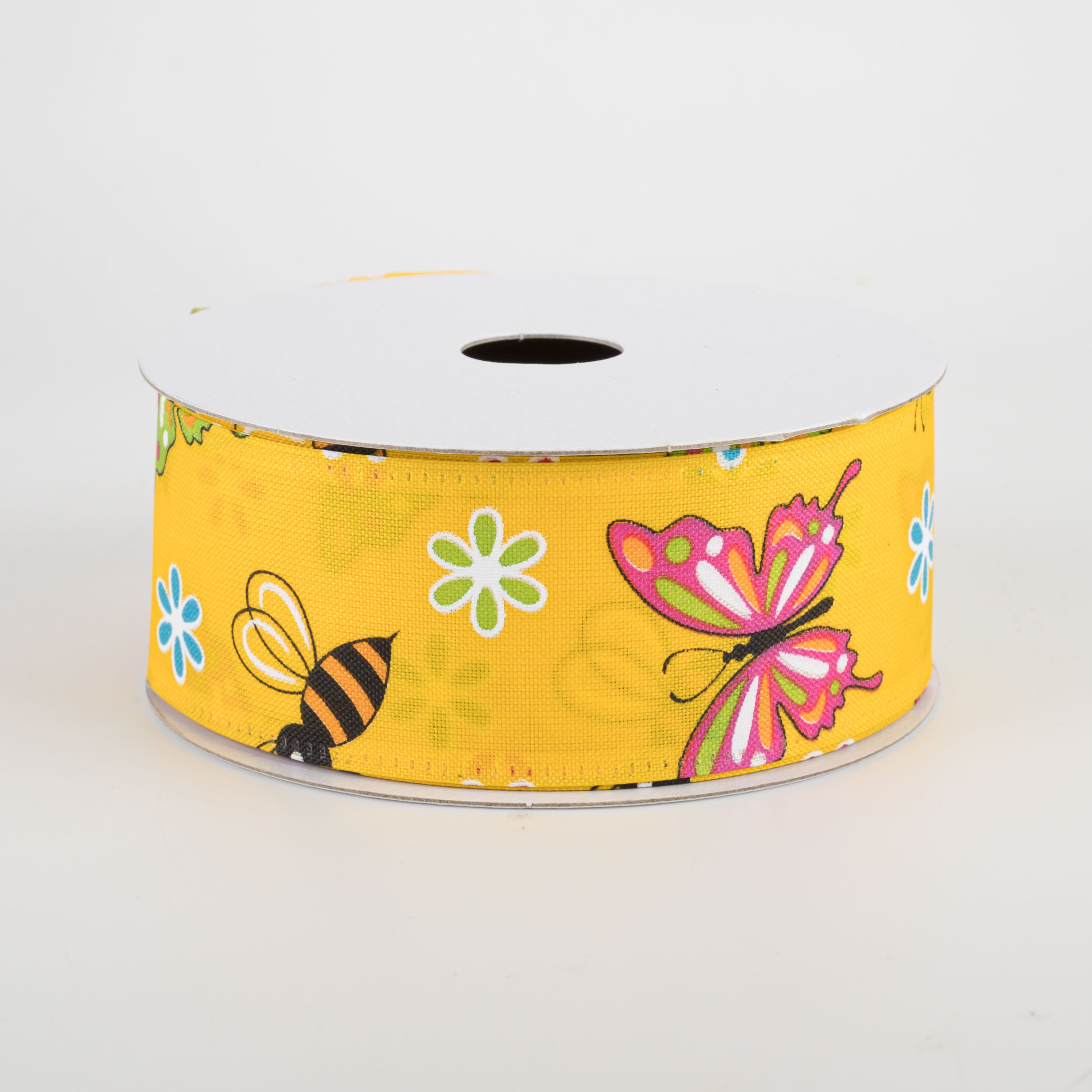 1.5 Inch Butterflies & Bees Ribbon - Daffodil Yellow Decorative Craft Ribbon (10 Yards) for Gift Wrapping, Scrapbooking & DIY Wedding Decorations