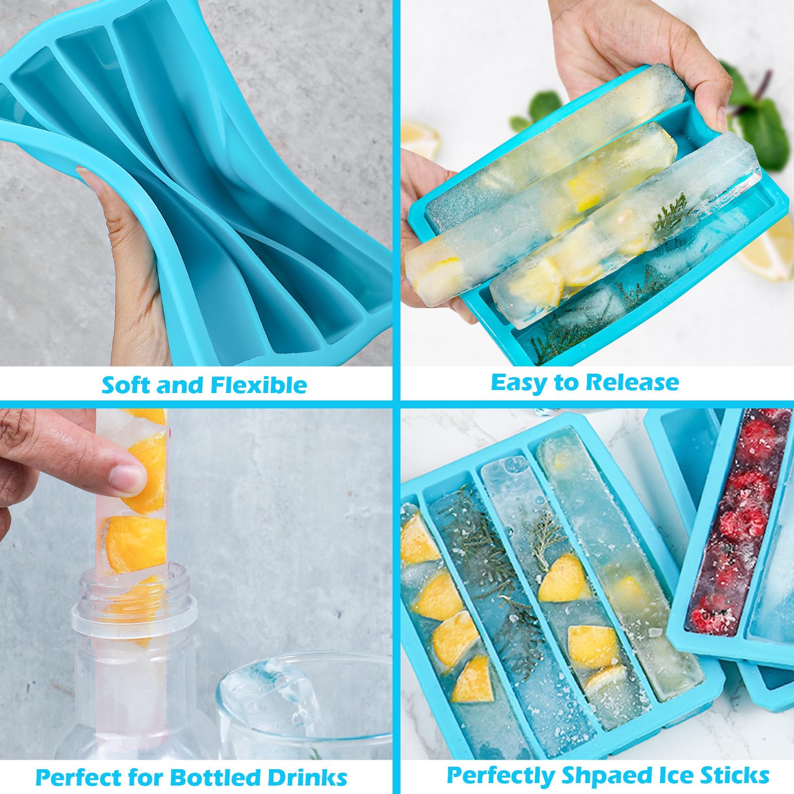 Webake Silicone Ice Cube Trays for Water Bottles - 12 Cavity Long Ice Stick Mold for Beverages, Soda, Sports Drinks | Easy Release, BPA-Free | Perfect for Cocktails, Iced Coffee, Smoothies & Meal Prep (Pack of 3)