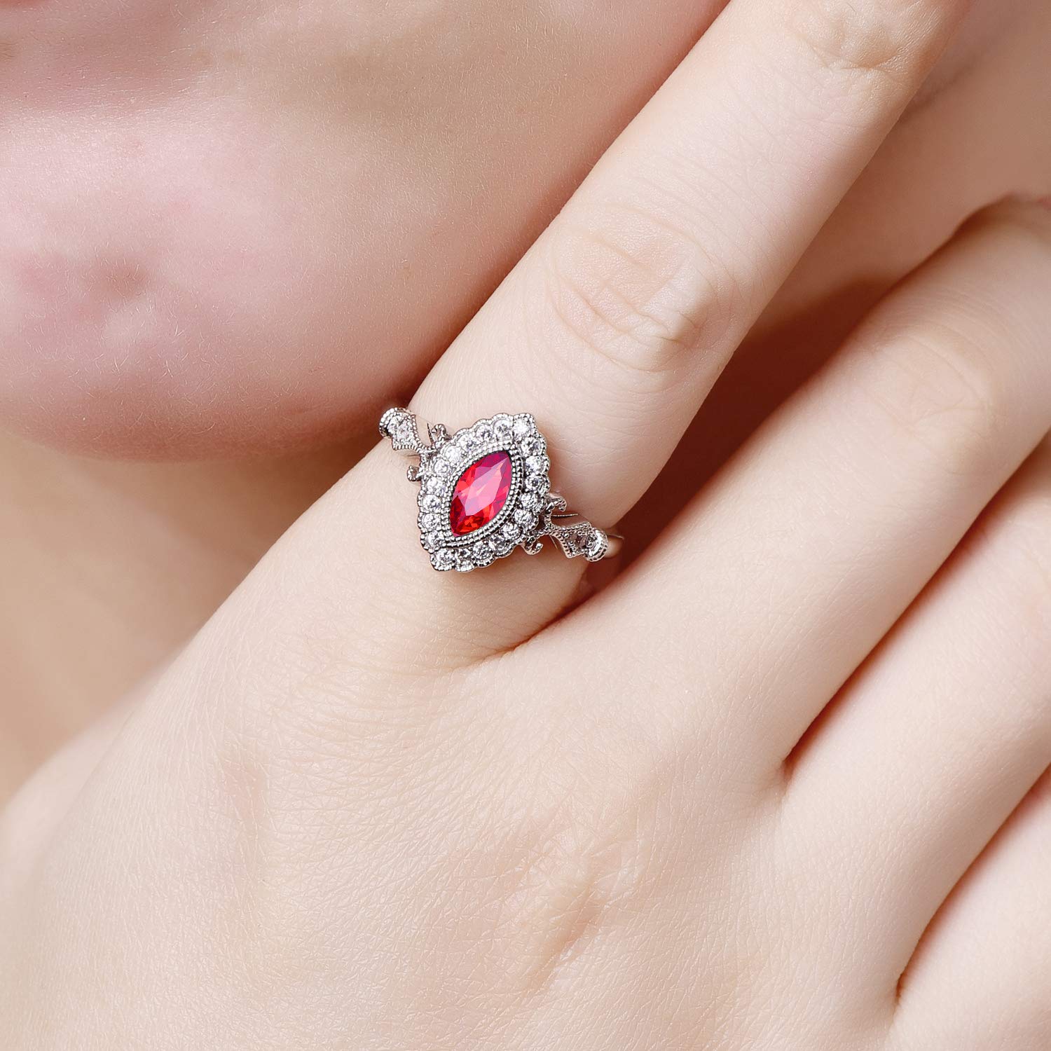 Women's Marquise Cut Garnet Halo Ring in Sterling Silver - Size 7 | Elegant Jewelry for Weddings, Anniversaries & Special Occasions