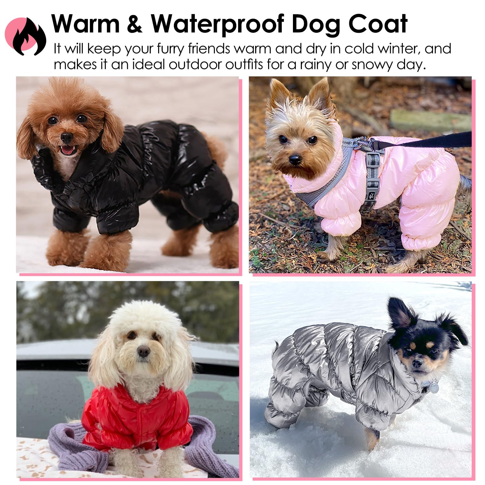 **AOFITEE Waterproof Winter Dog Coat - Windproof Full Body Snowsuit with Fleece Lining for Small Dogs | Warm Puffer Jacket for Cold Weather | Ideal for Snow, Rain & Outdoor Adventures (Pink, Size S)**