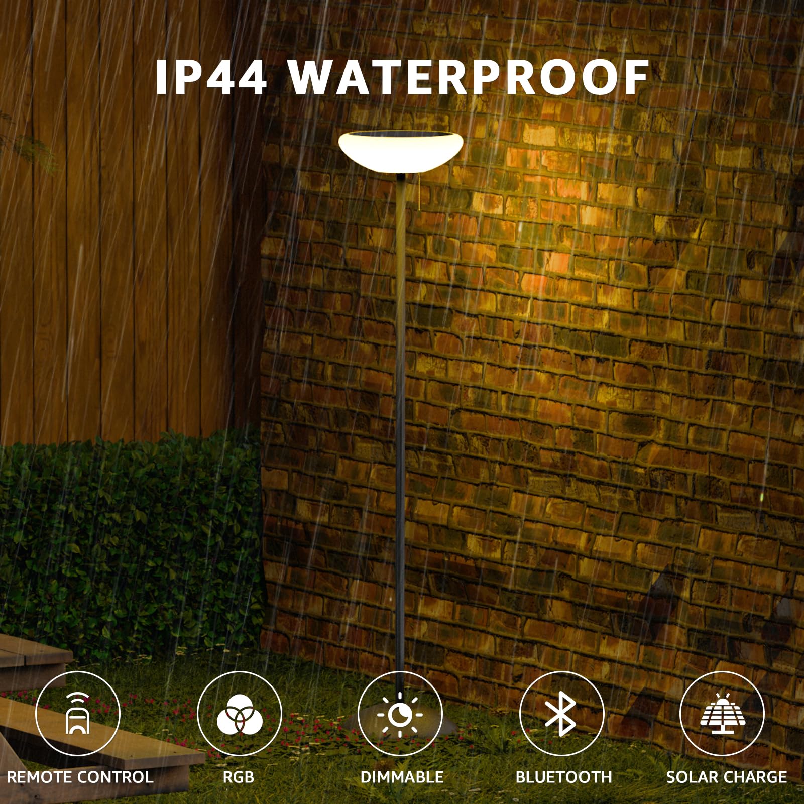 Solar Powered Outdoor Floor Lamp with Bluetooth Speaker - 8 Color Changing LED Lights, IP44 Waterproof, Solar Charging - Perfect for Patio, Balcony, Garden, Backyard & Poolside Lighting