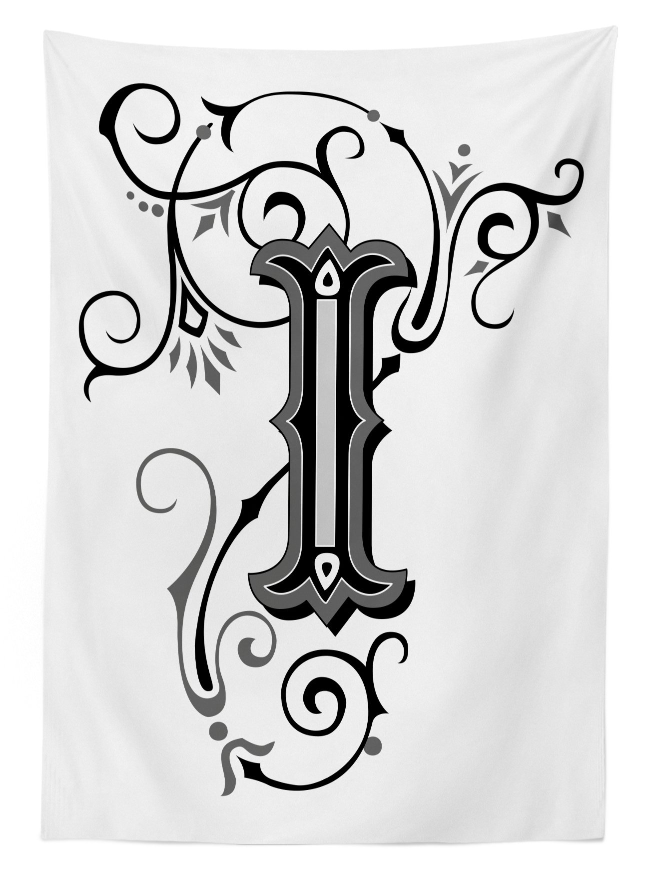 Ambesonne Letter I Outdoor Tablecloth - Elegant Abstract Design with Swirls & Lines, Washable Picnic Table Cover, 58