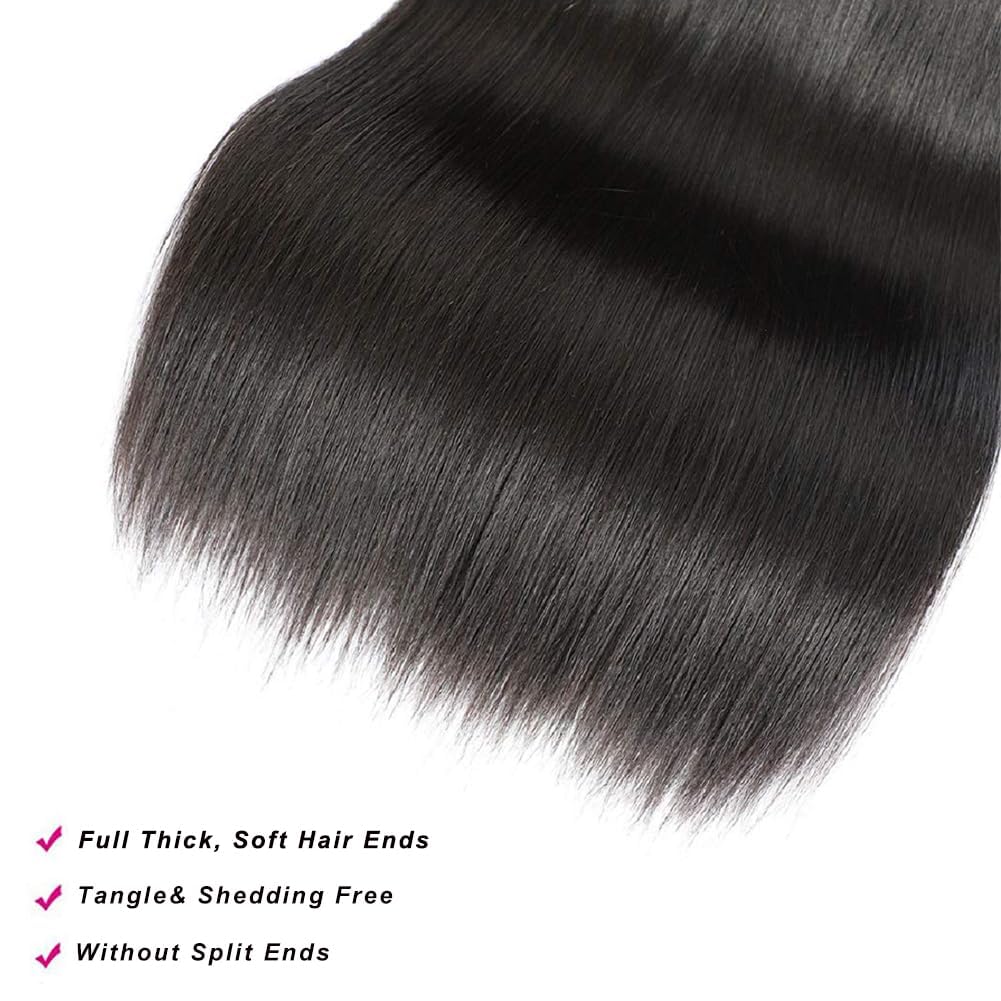 26 Inch Straight Brazilian Virgin Human Hair Bundles - 3 Bundles Deal Unprocessed Weave Extensions for Women | Natural Black Color | Perfect for Daily Styling, Salon Use & Special Occasions