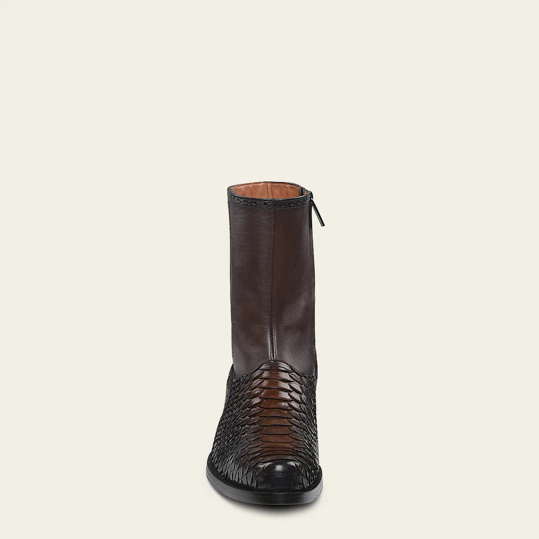 Franco Cuadra Men's Chocolate Brown Python Skin Ankle Boots - Casual Dress Boots for Everyday Wear & Outdoor Adventures