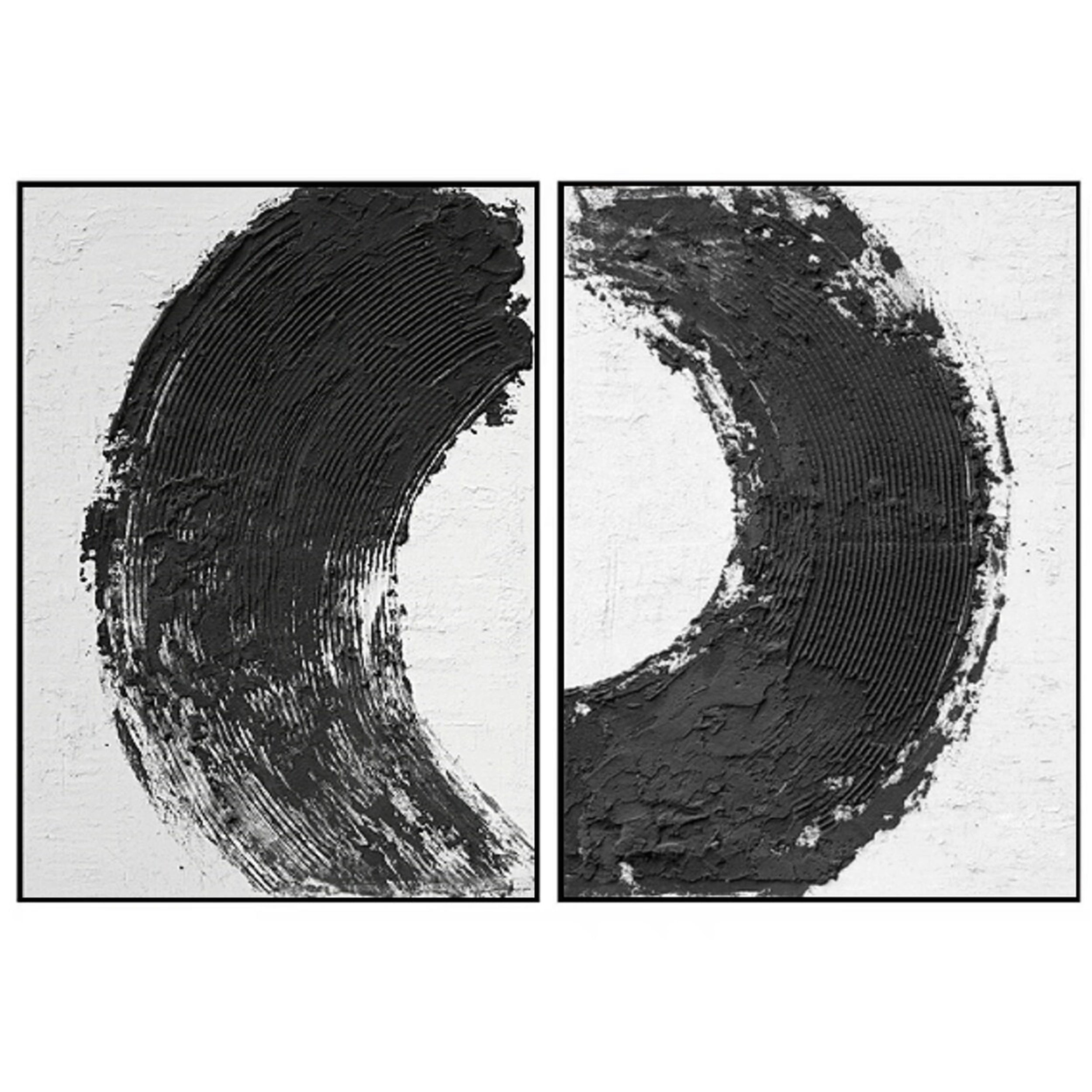 Modern Black and White Textured Minimalist Wall Art Set of 2 - Abstract Canvas Paintings for Living Room, Bedroom & Office Decor | #MZ070