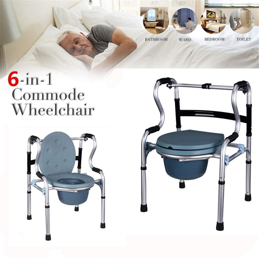 Adjustable Height Folding Toilet Frame for Seniors - Portable Bedside Commode with Wheels & Armrests, Space-Saving Rollator Shower Chair - Ideal for Elderly Home Care, Mobility Assistance & Bathroom Safety