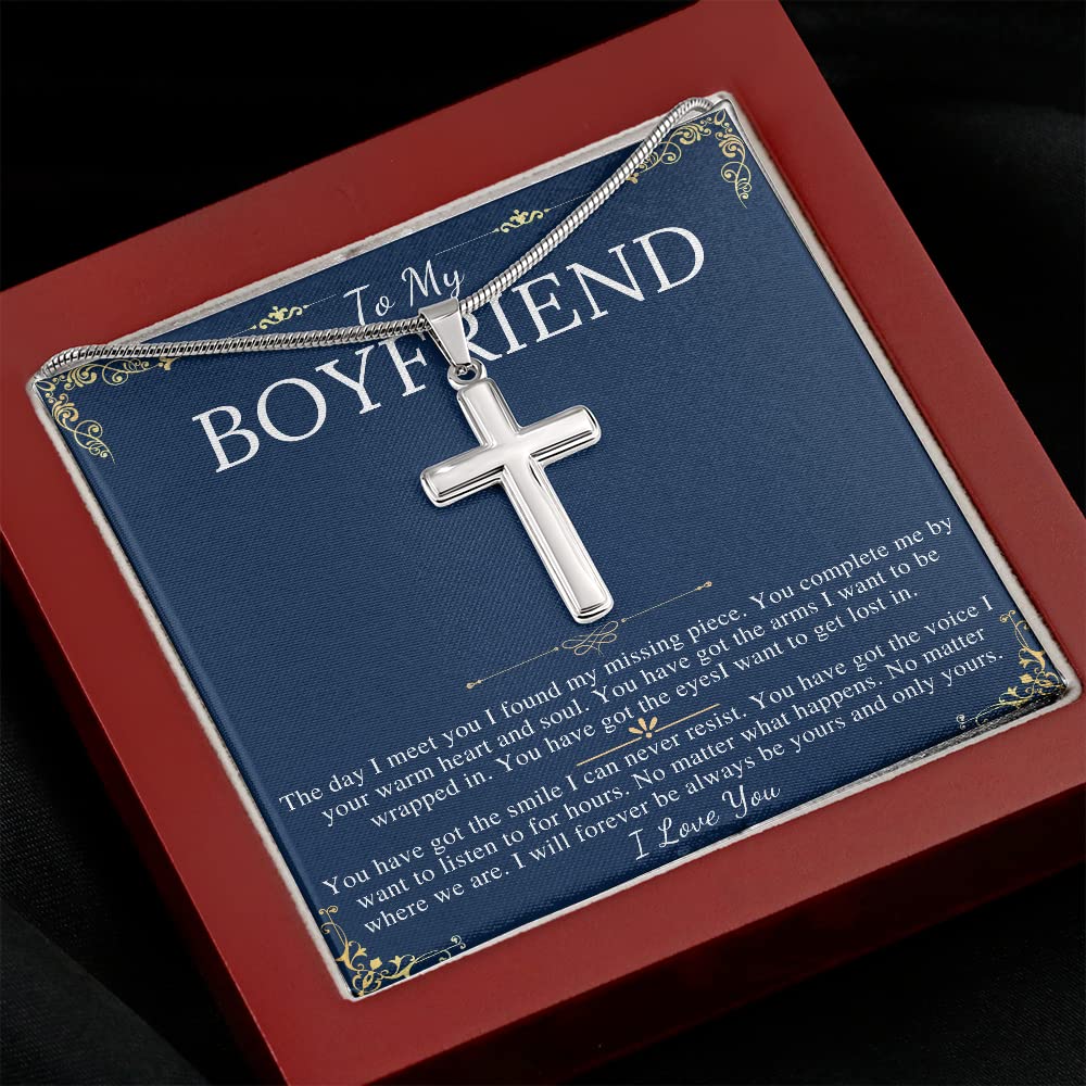 Stainless Steel Cross Necklace for Men - Thoughtful Boyfriend Gift with Message Card | Christmas, Anniversary & Valentine's Day Present | Religious Jewelry for Everyday Wear