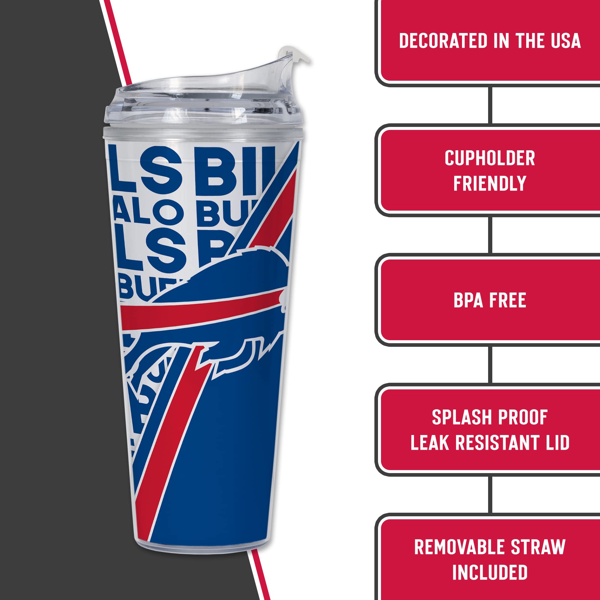 NFL Officially Licensed 24oz Acrylic Tumbler with Hinged Lid - Double Wall Insulated Football Cup for Hot & Cold Drinks - Perfect for Game Day, Tailgating, and NFL Fan Gifts