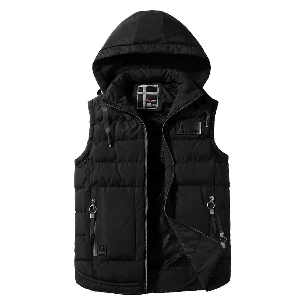 FORUU Men's Winter Padded Cotton Vest - Warm Hooded Thick Jacket for Outdoor Activities, Hiking & Casual Wear | Cold Weather Coat for Men