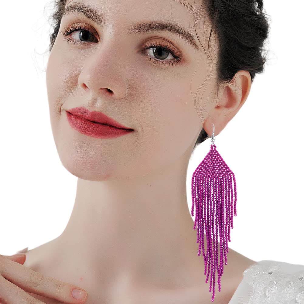 Boho Beaded Earrings for Women - Handmade Bohemian Tassel Seed Bead Drop Earrings | Holiday, Birthday & Valentine's Day Gifts | Perfect for Festivals, Parties and Casual Wear