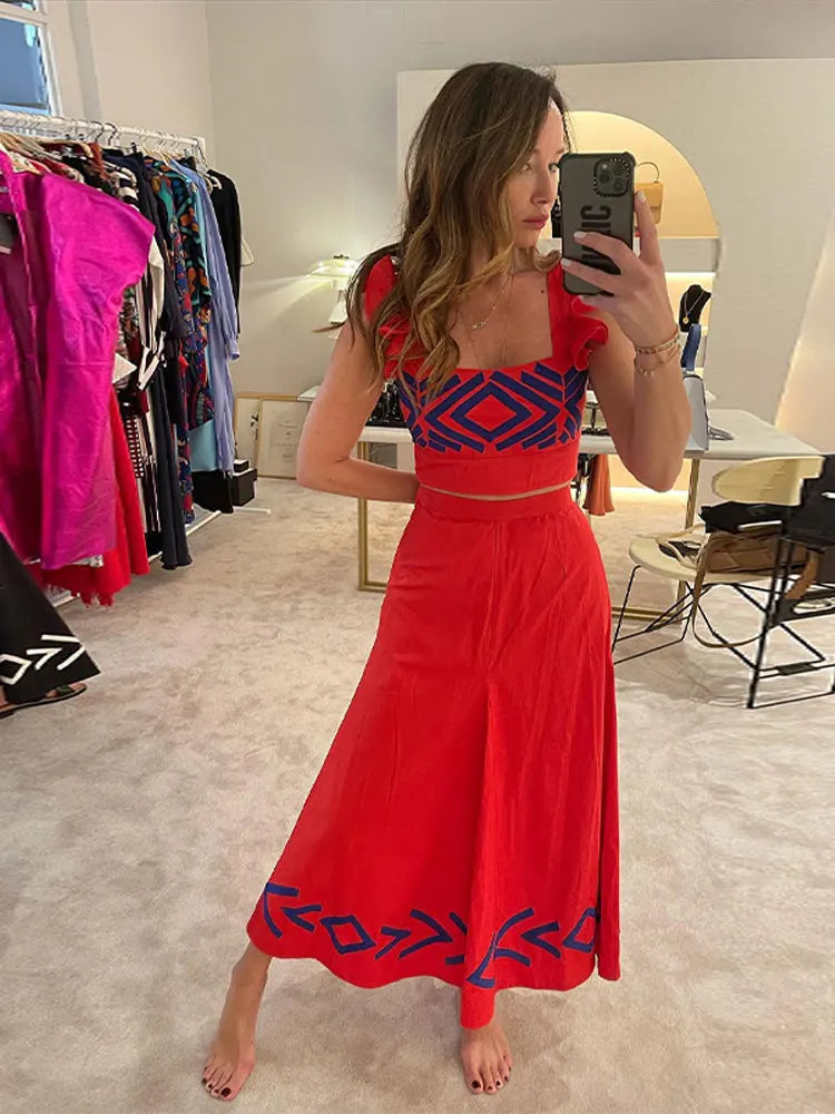 Women's Fashion Print Skirt Suit Dress - Spaghetti Strap Sleeveless Crop Top & Skirt 2 Piece Set for Spring Summer | Beach Outfits, Party Wear & Casual Day Dress