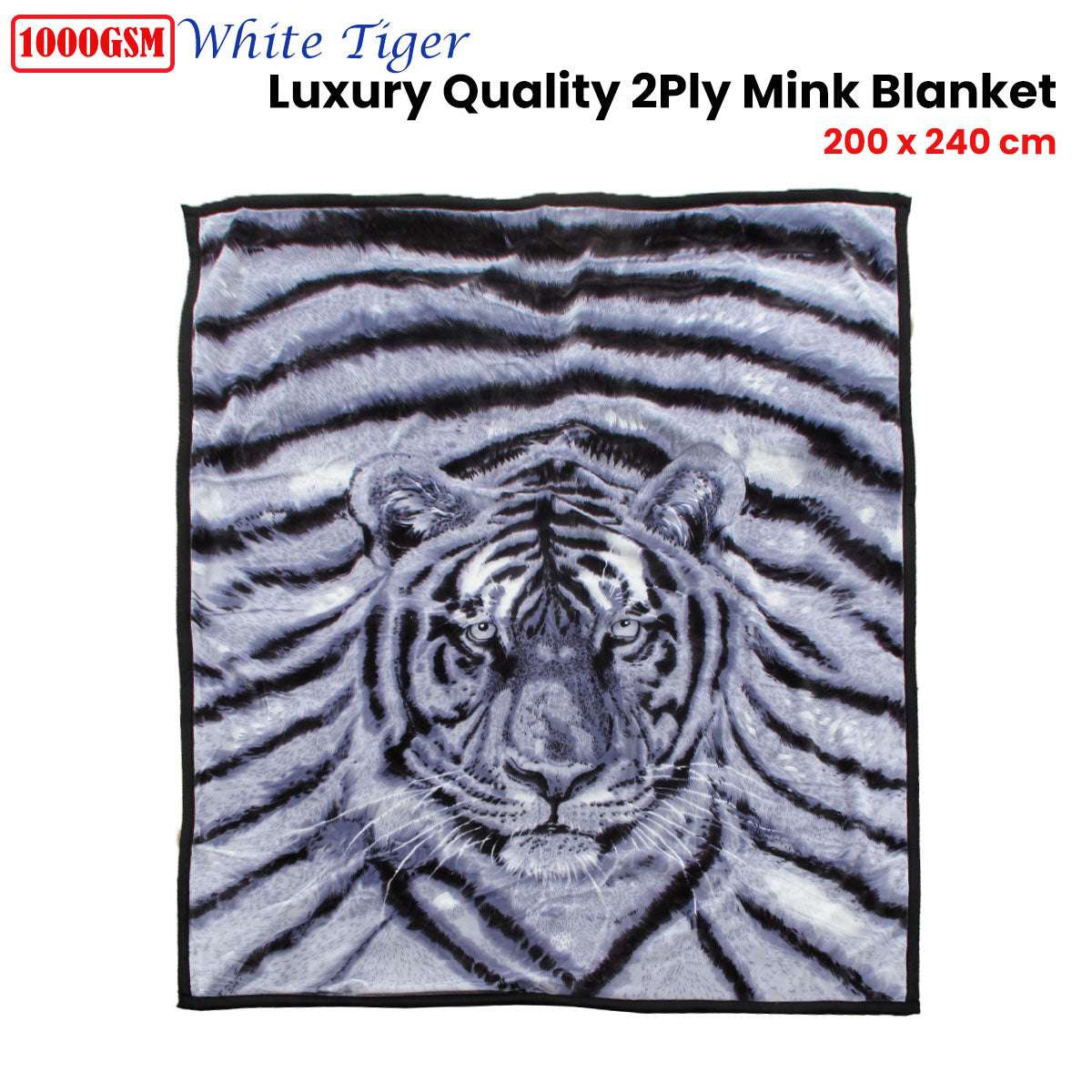 Premium 1000GSM White Tiger Print Luxury 2-Ply Mink Blanket - 200x240cm (79x94 inches) - Ultra Soft & Warm Bedding for Winter, Cozy Home Decor, Gift for Family & Friends
