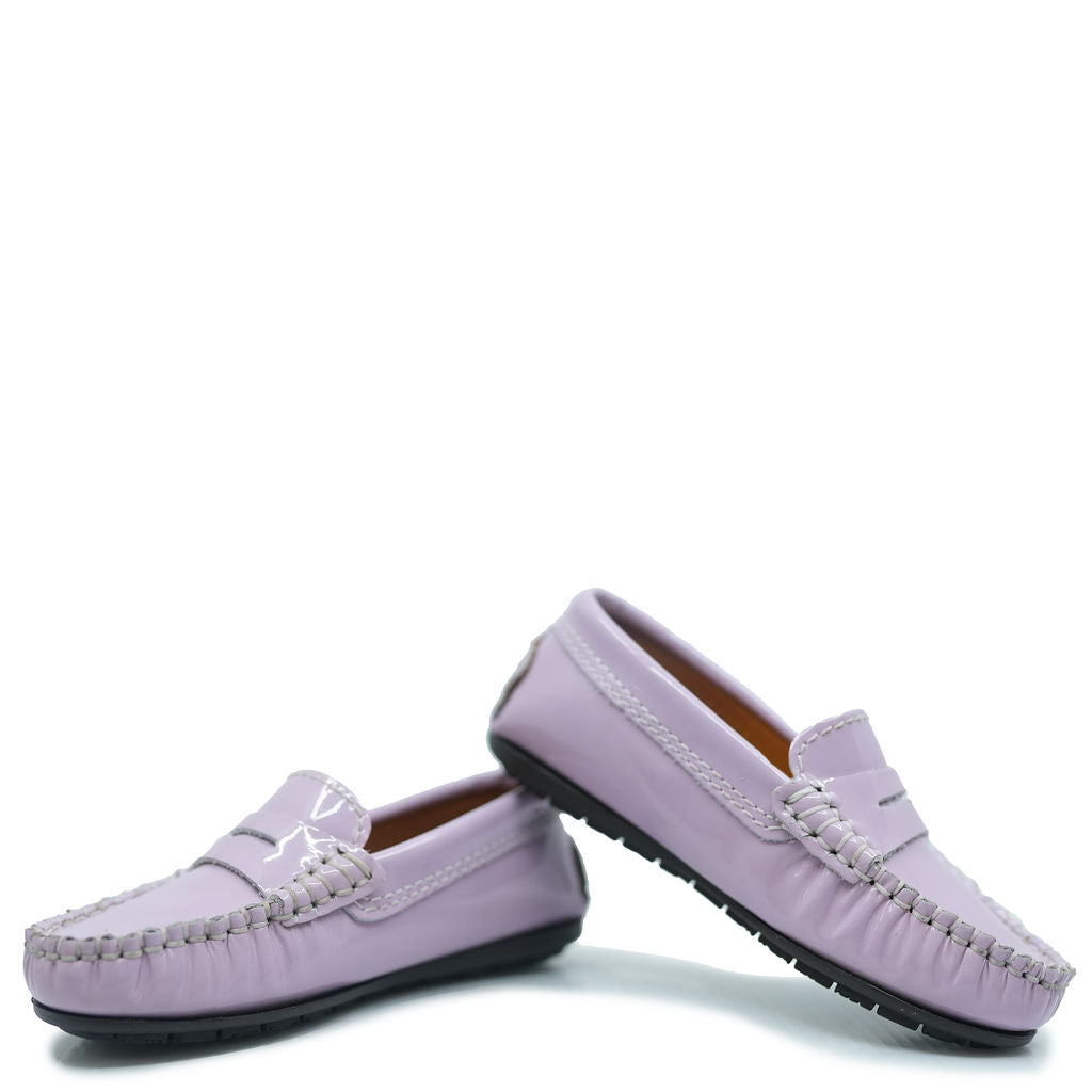 **Atlanta Violet Patent Leather Penny Loafers for Women - Classic Moccasin Style for Office, Casual & Dressy Occasions**