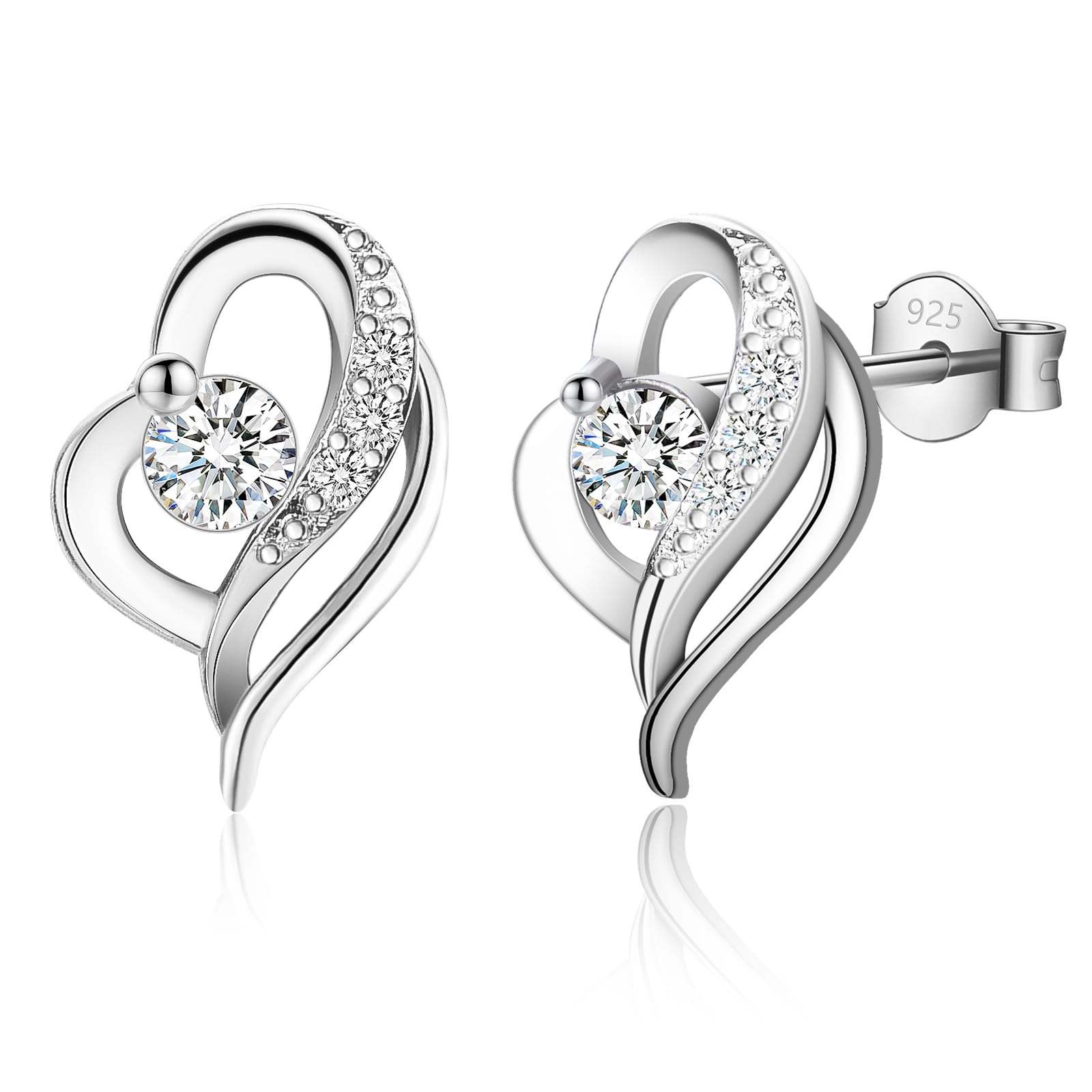 Hypoallergenic Sterling Silver Heart Stud Earrings with Cubic Zirconia for Women - Elegant Jewelry Gift for Birthday, Christmas & Anniversary - Perfect for Daily Wear, Date Night & Special Occasions