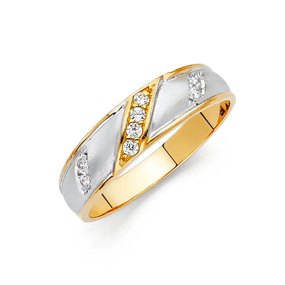 14K White & Yellow Gold Two-Tone Round Cubic Zirconia Men's Wedding Band Ring - Anniversary Gift for Him, Engagement Jewelry, Promise Ring for Boyfriend (Perfect for Weddings, Proposals & Special Occasions)
