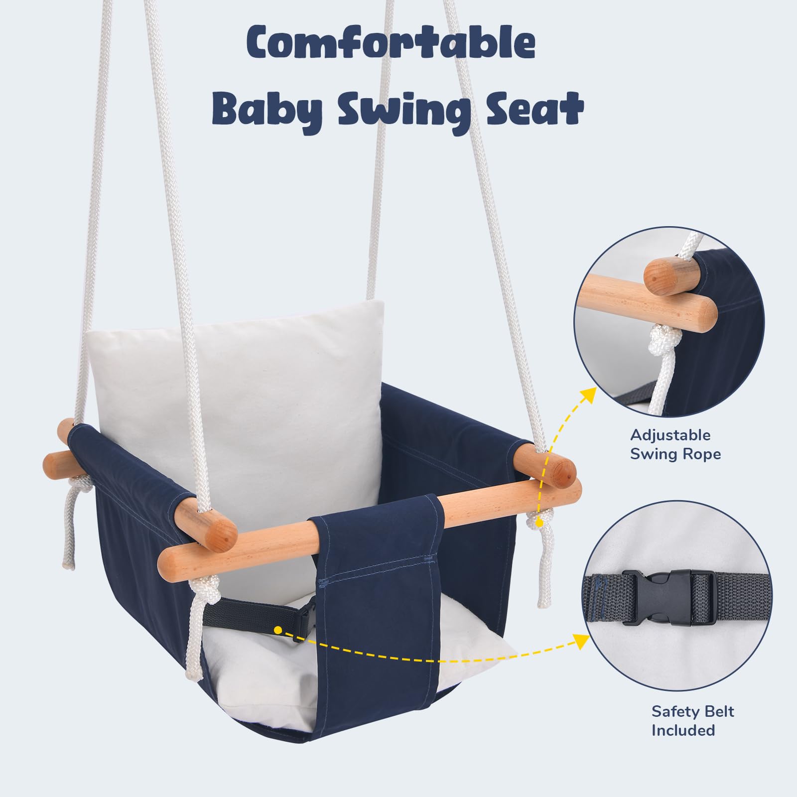 Hapfan Heavy Duty Foldable Toddler Swing for Kids 1-3 Years - Indoor/Outdoor Baby Swing with Canvas Cushion Seat & 55lbs Capacity - Perfect for Backyard, Playroom, Park, and Nursery Playtime