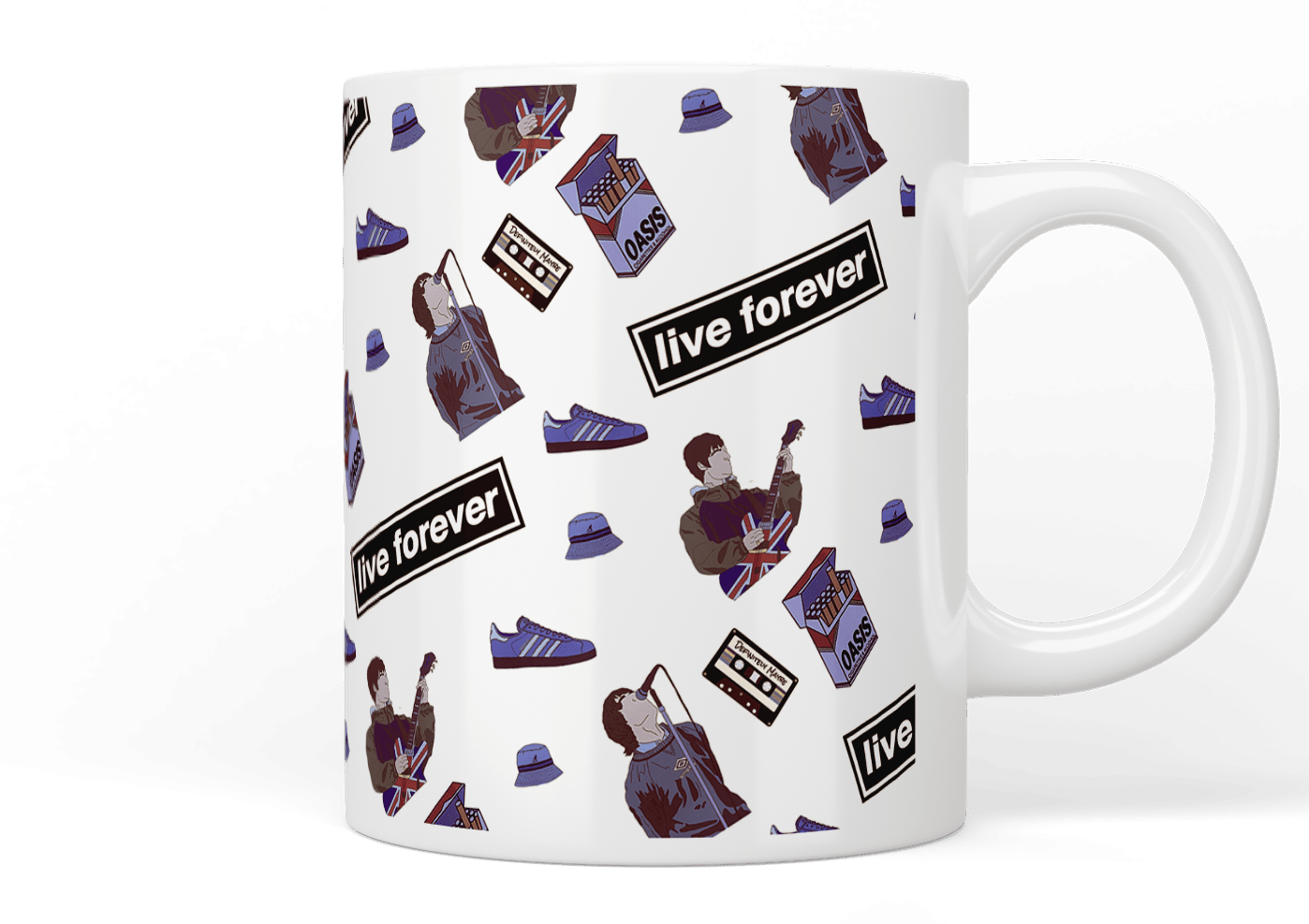 Oasis: Live Forever Sticker Mug - Vintage Band Merch Coffee Cup for Music Fans | Perfect Gift for Britpop Lovers & Morning Coffee Rituals
