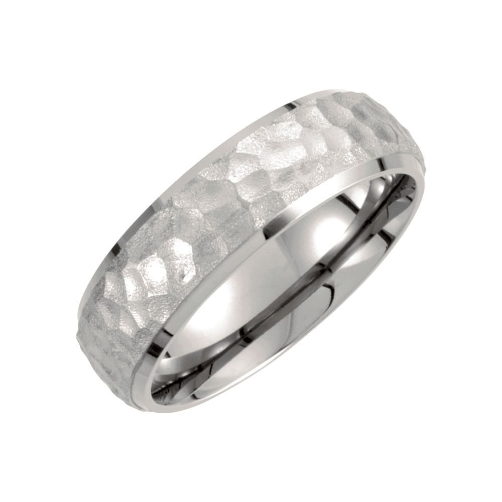 Jewels By Lux Titanium 7mm Hammered Finish Beveled Edge Wedding Ring Band for Men & Women - Perfect for Engagement, Anniversary, and Everyday Wear