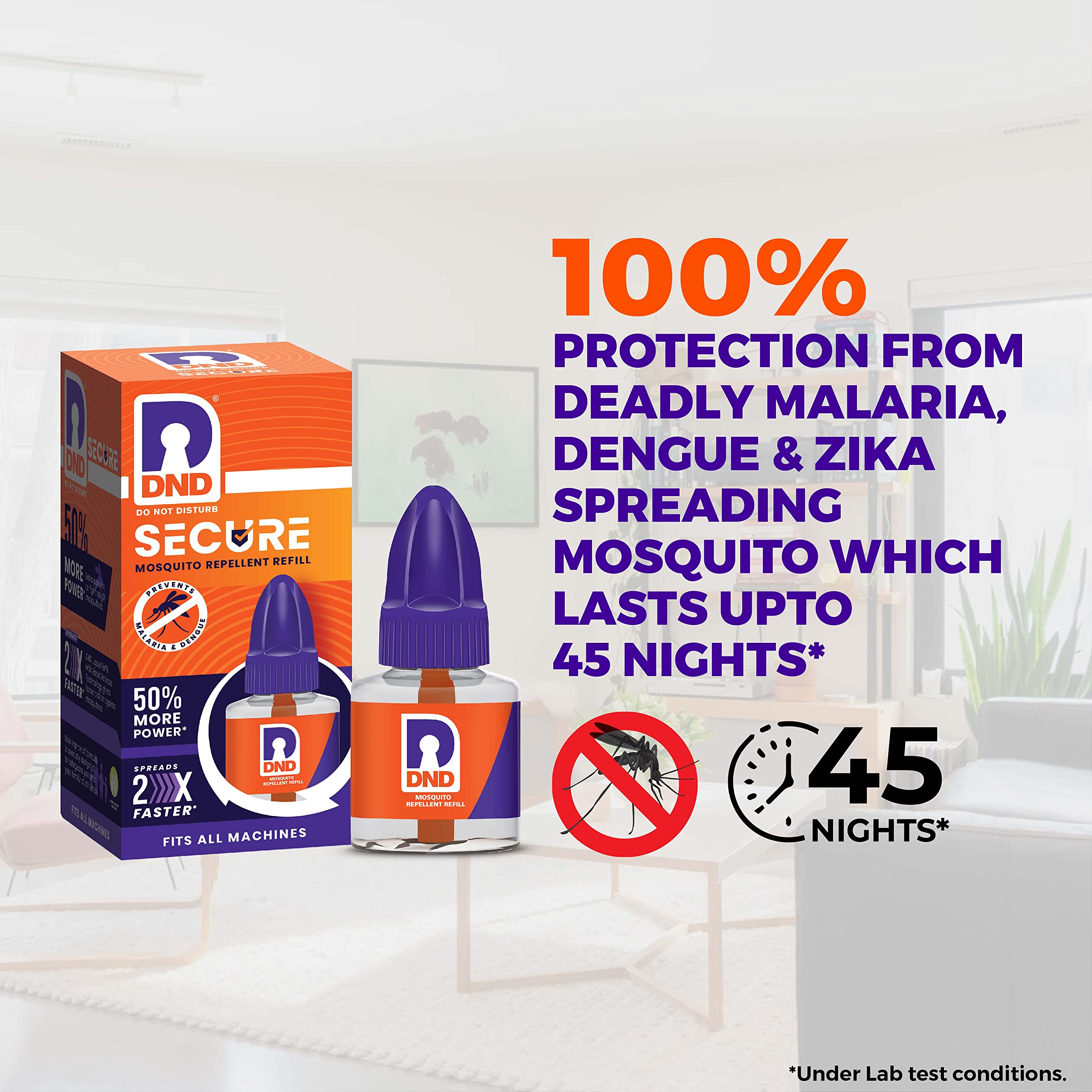 Powerful DND Secure Mosquito Repellent Refill Liquid Vaporizer - 50% Extra Strength (Orange & Violet, 45ml x 6 Pack) | Long-Lasting Protection for Home, Bedroom, Office & Outdoor Use