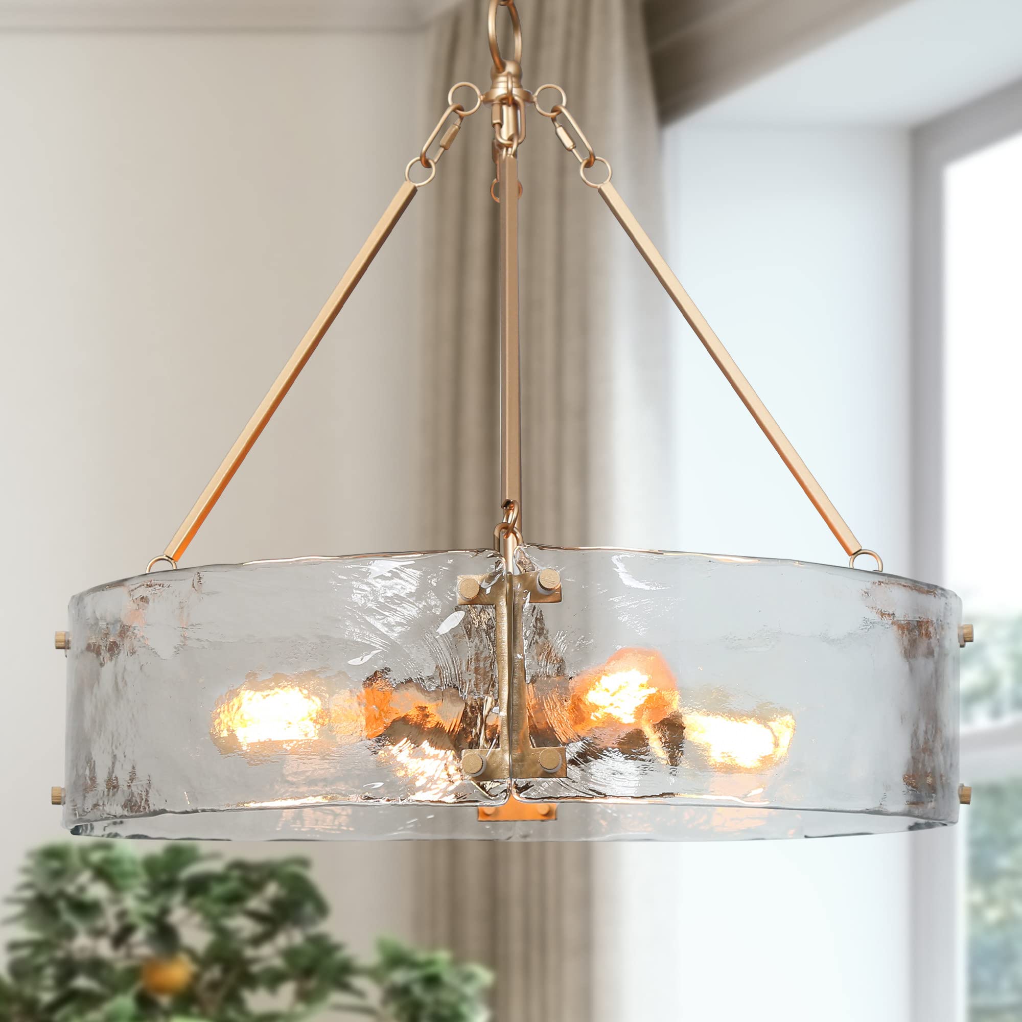 ZEVNI 4-Light Modern Gold Chandelier with Glass Drum Shade - 19.5