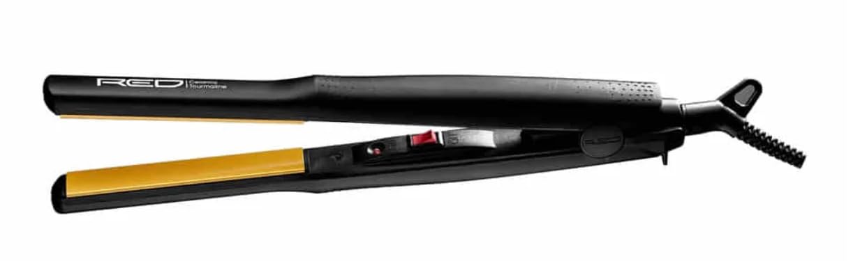Kiss Red 0.5 Inch Ceramic Tourmaline Flat Iron Hair Straightener - Perfect for Smoothing, Styling & Creating Sleek Looks at Home or Salon