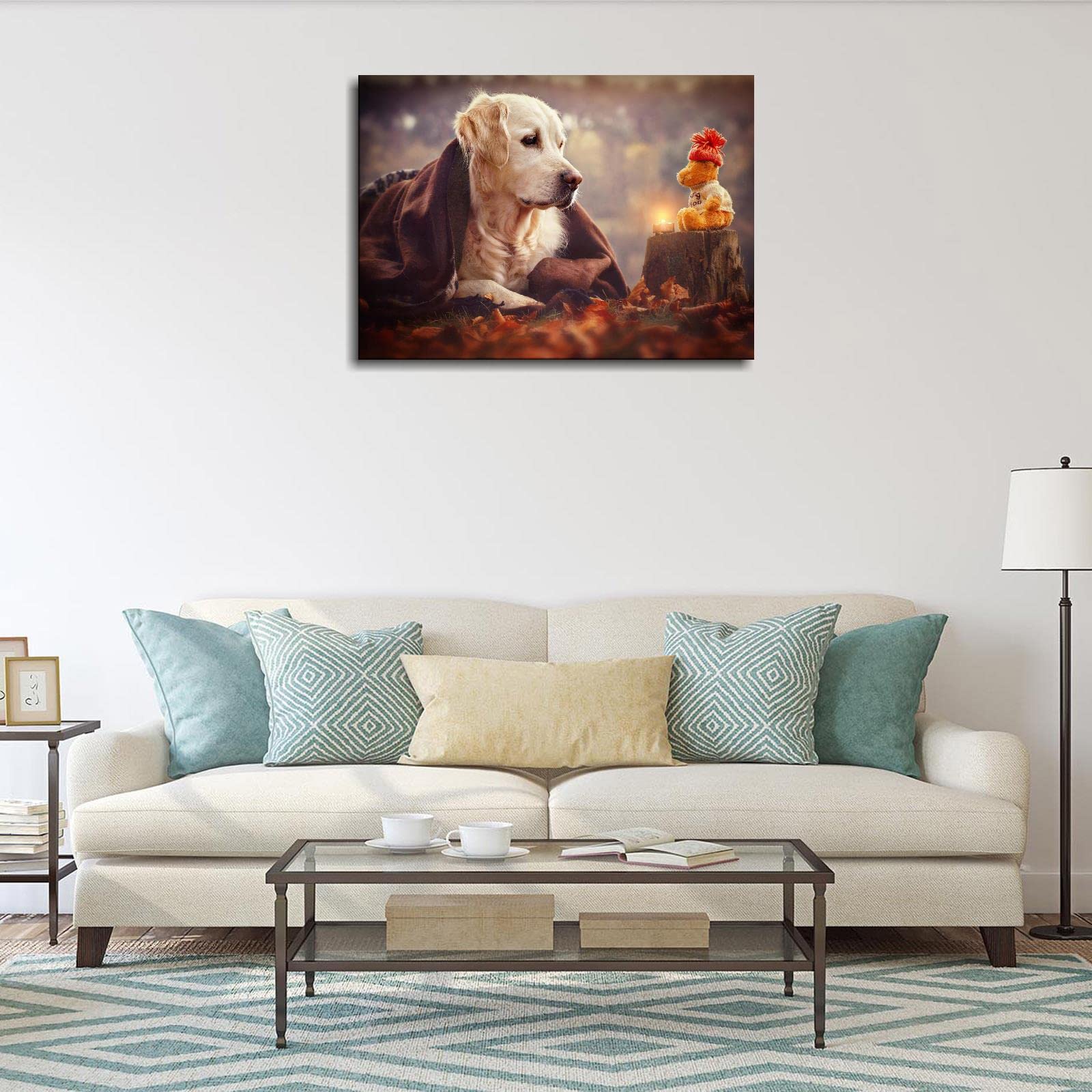 Labrador Puppy Wall Art Decor - Framed Canvas Print Poster for Living Room & Bedroom - 27x20 Inch Dog Picture - Perfect for Pet Lovers & Home Decor