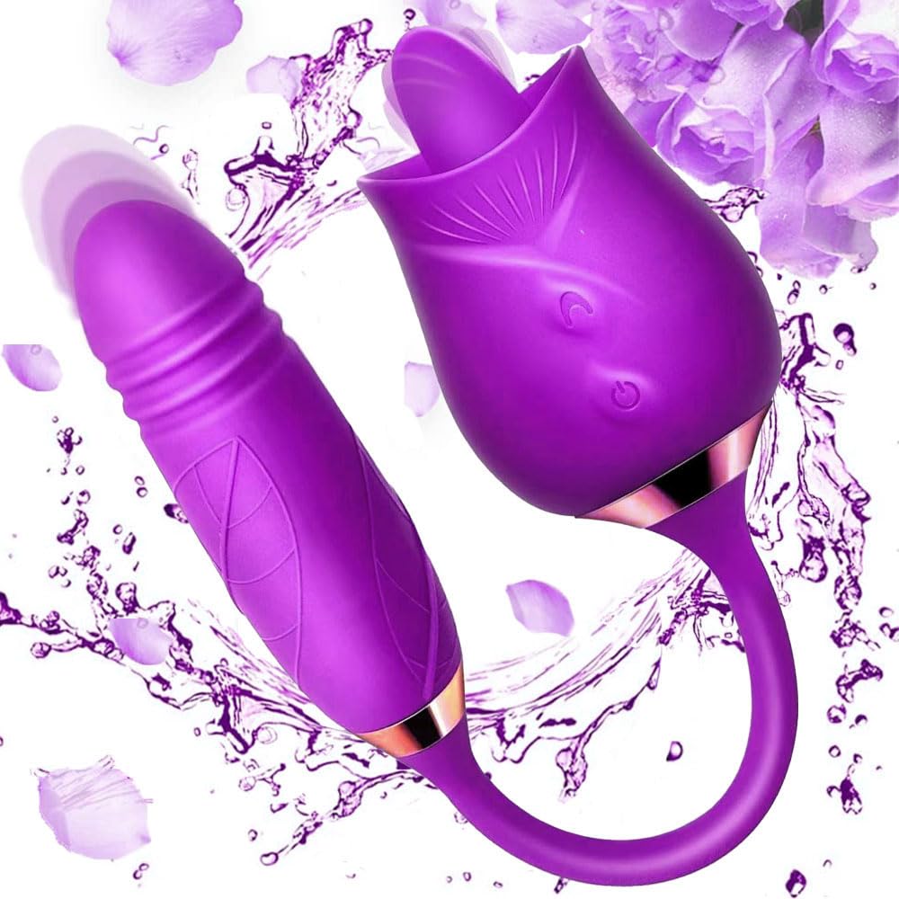 3 in 1 Rose Toy for Adults - Purple Vibrating, Thrusting & Tongue Licking Pleasure Device with Easy Operation | YR3+6 * 7 | Perfect for Couples Play, Solo Exploration & Sensual Massage