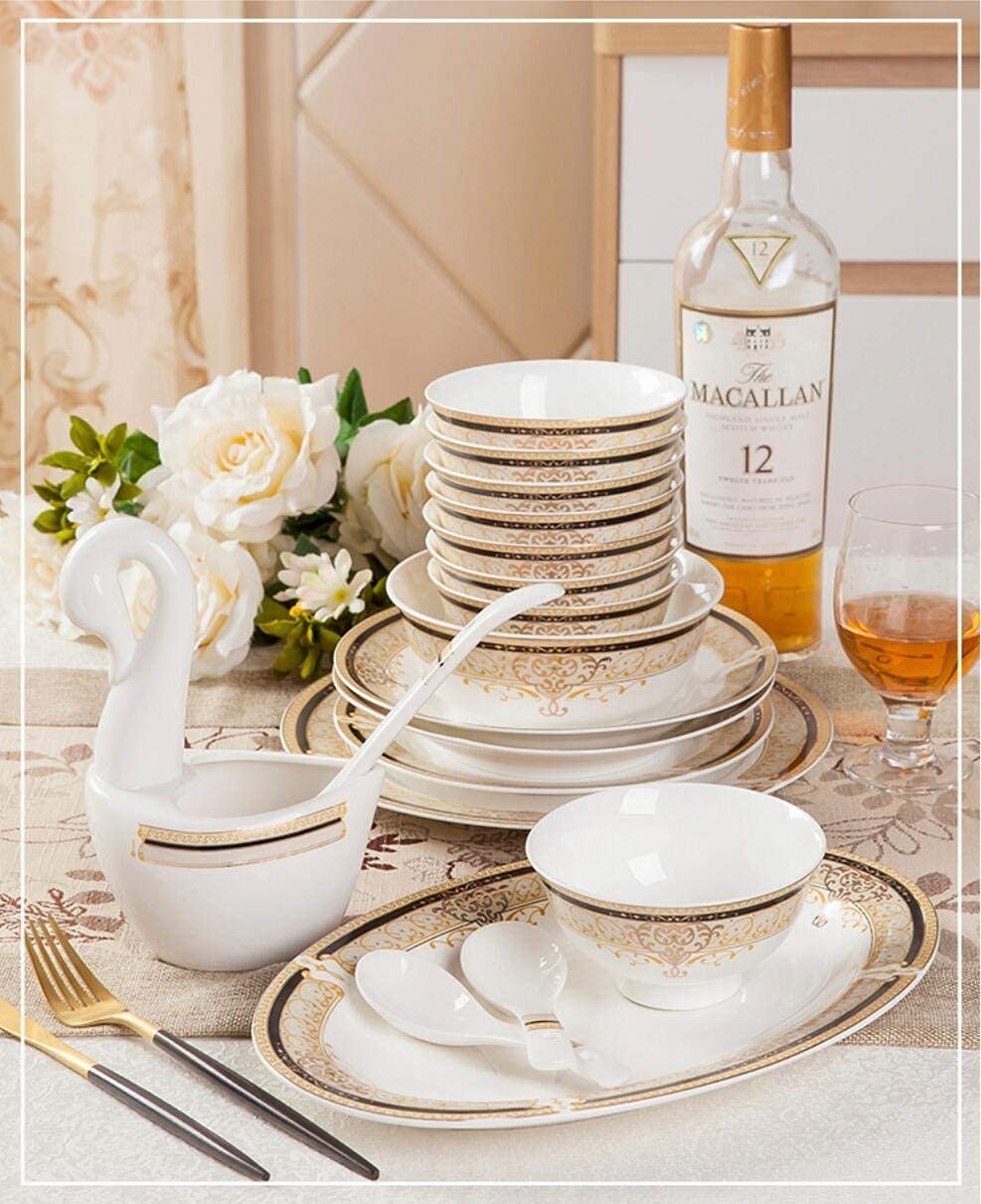 60-Piece Porcelain Dinnerware Set - European Style Elegant Bone China Plates & Bowls, Service for 8-10 - Perfect for Formal Dining, Wedding Registry & Holiday Entertaining