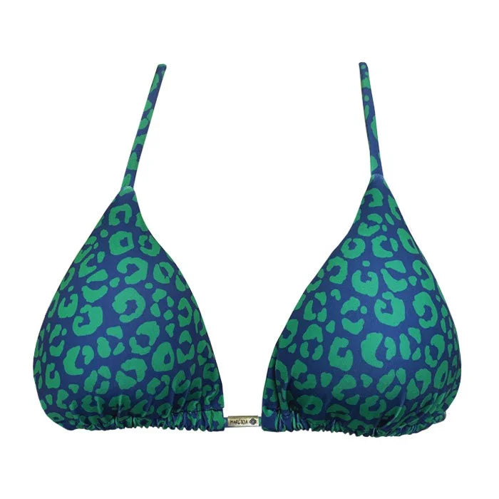 Blue and Green Jaguar Print Brazilian Triangle Bikini Top - Sexy Swimwear for Beach, Pool Party & Summer Vacation