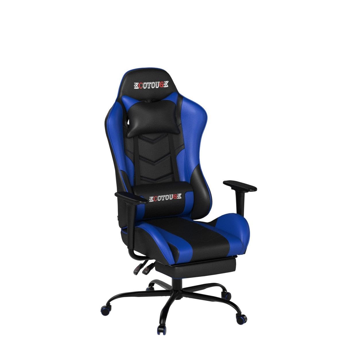 ECOTOUGE Ergonomic PC Massage Gaming Chair with Adjustable Footrest - Racing Style PU Leather Office Desk Chair with Headrest & Lumbar Support - Recliner Swivel Rocker for Home/Office/Gaming (Blue)