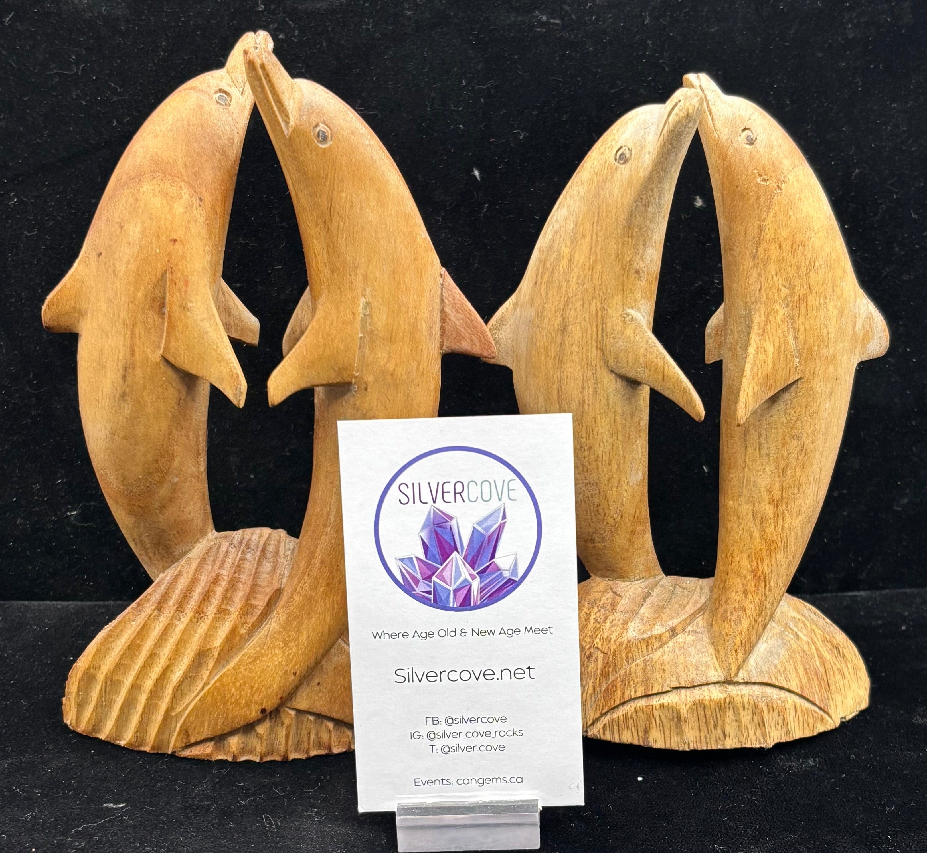 Handcrafted Dolphin Teak Wood Carving - Elegant Home Decor for Beach House & Coastal Living Room | Perfect Gift for Ocean Lovers
