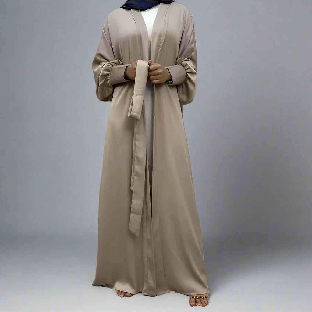 Elegant Muslim Women's Open Abaya Dress with Pockets - Classic Daily Wear for Prayer, Work & Social Occasions