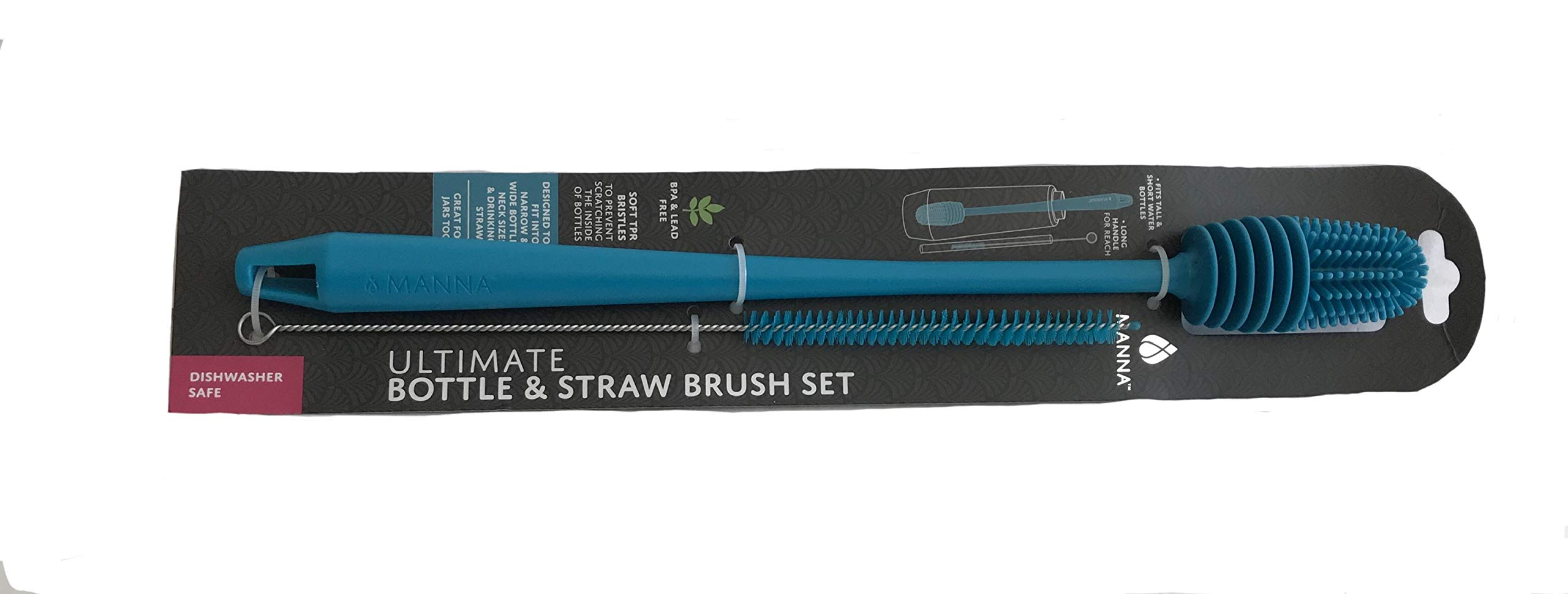Manna Bottle & Straw Cleaning Brush Set - 5-Piece Kit with Durable Bristles for Water Bottles, Tumblers & Straws - Assorted Colors (Blue, Green, Pink) - Perfect for Home, Office & Travel Use