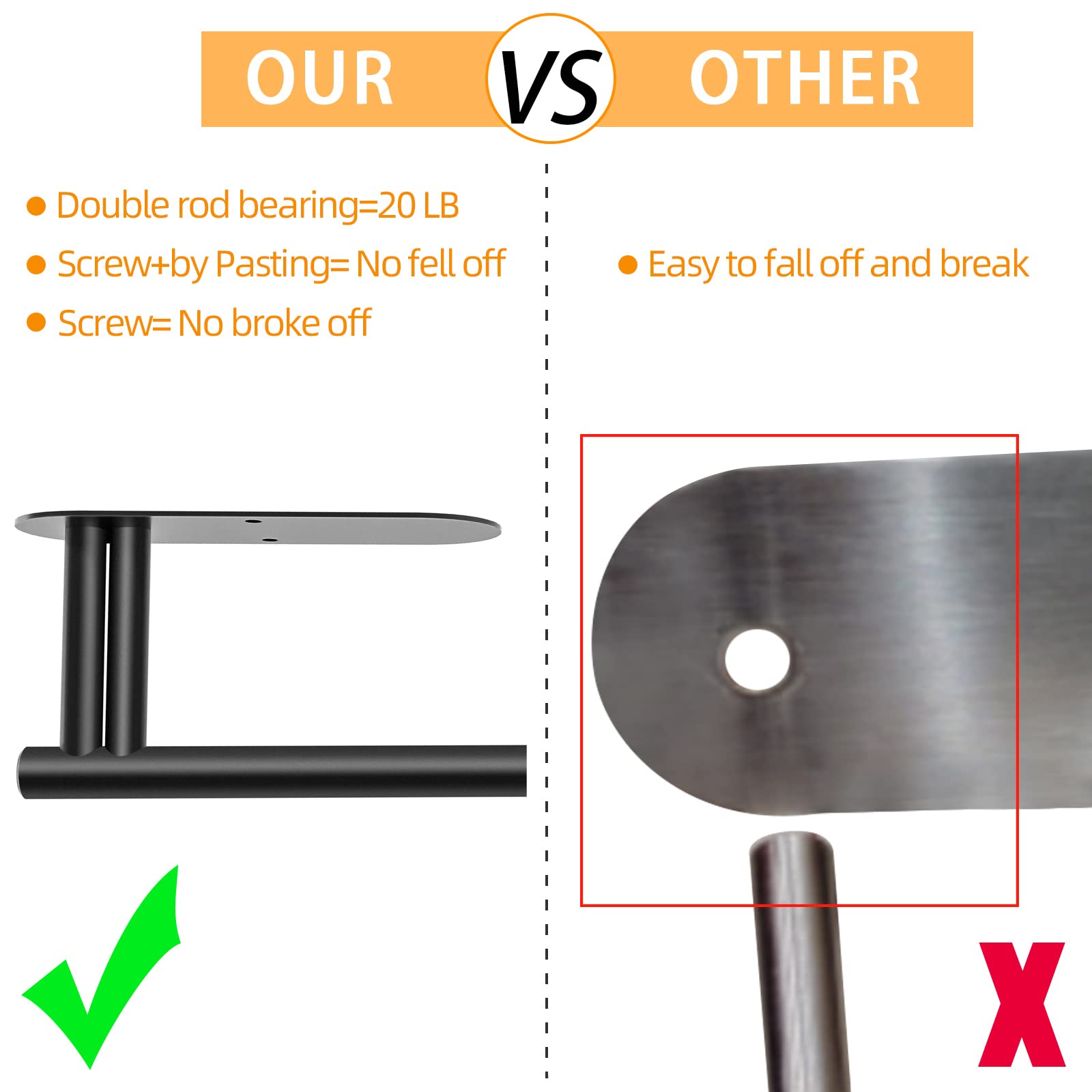 Under Cabinet Paper Towel Holder - New Upgrade Double Rod Bearing, Self-Adhesive or Drilling Wall Mounted Kitchen Towel Roll Holder (Black) - Perfect for Kitchen Organization & Space Saving