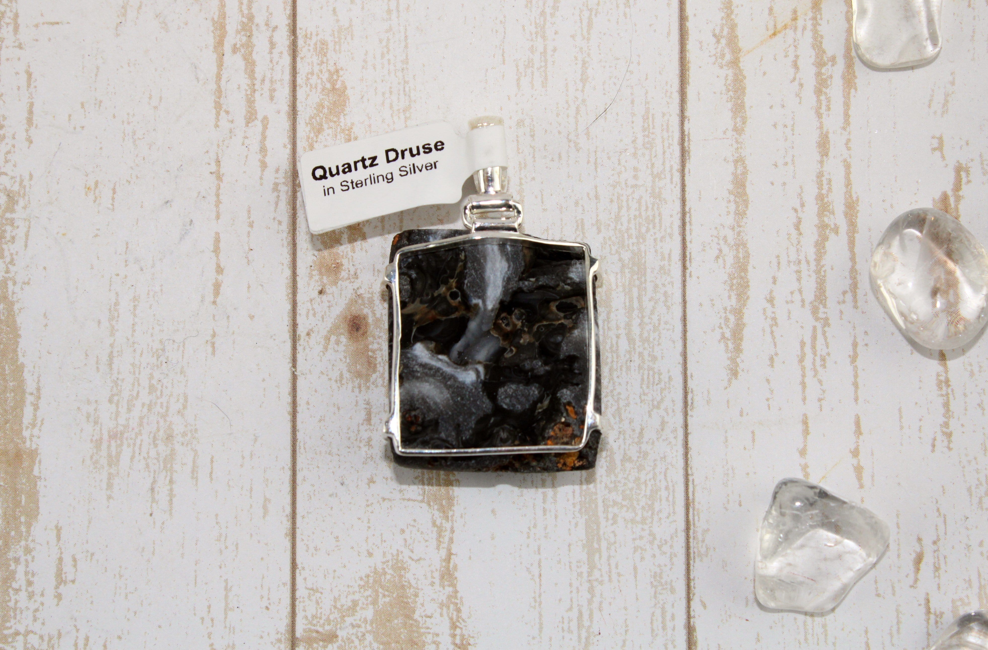 Natural Chalcedony Conchive & Quartz Druzy Pendant Necklace - Healing Crystal Jewelry for Meditation, Energy Balancing & Spiritual Gifts