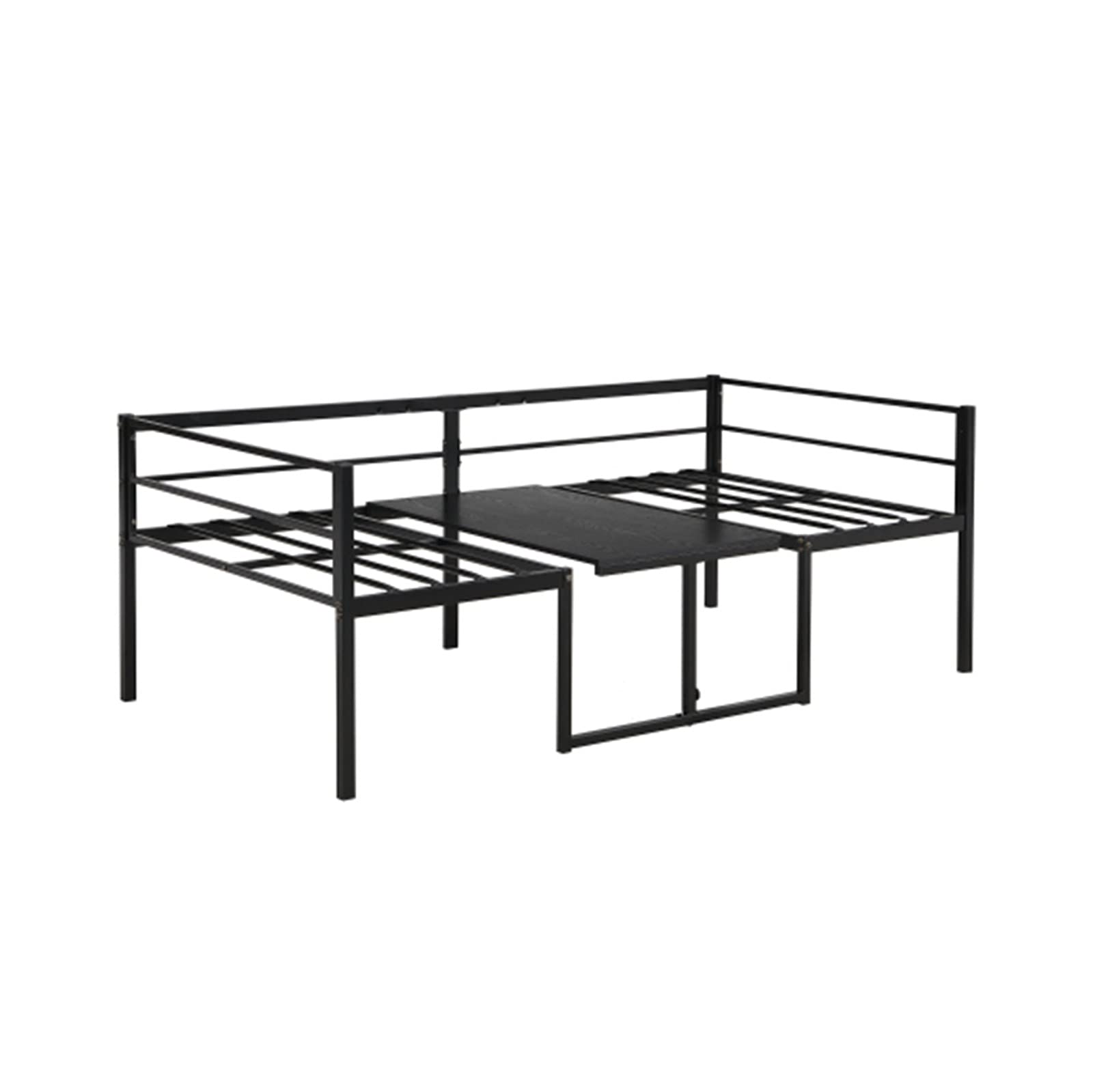 Adjustable Twin Size Metal Daybed with Built-in Desk - Convertible Sofa Bed for Small Spaces, Black | Perfect for Guest Rooms, Dormitories & Studio Apartments
