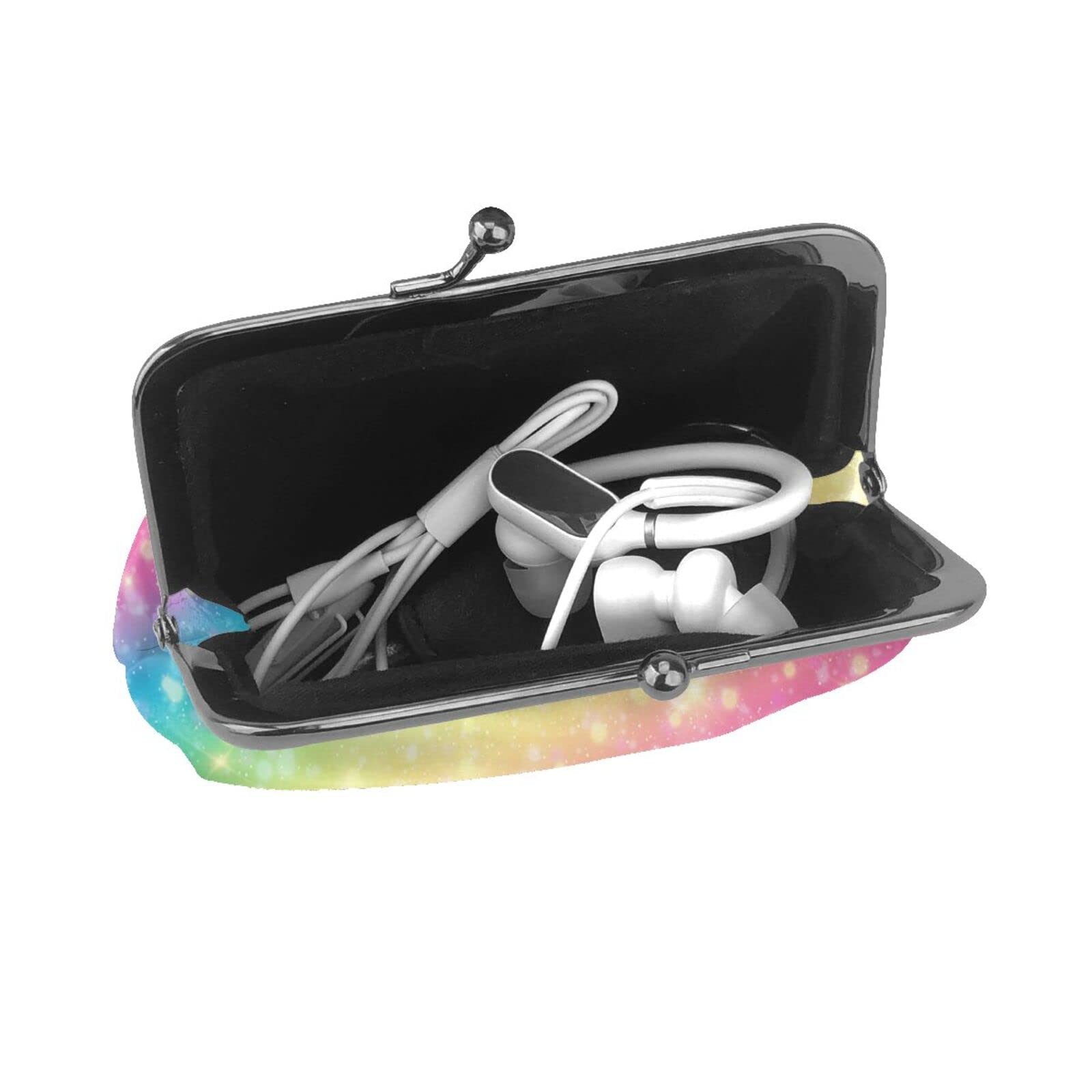 **Galaxy Fantasy Pastel Rainbow Pu Leather Buckle Coin Purse - Kiss-Lock Change Wallet for Girls | Perfect for School, Travel & Gift Giving**