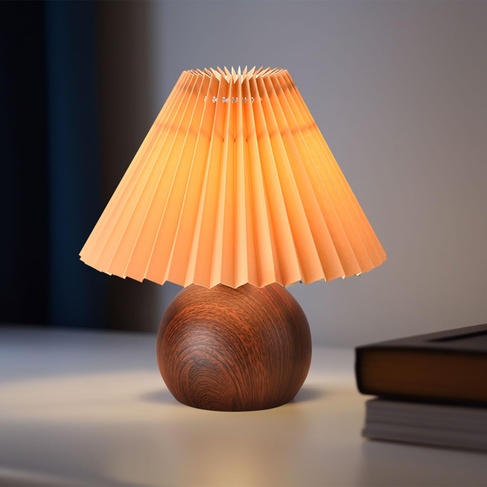 KUNJOULAM Small Pleated Table Lamp - Modern Bedside Nightstand Lamp with Coffee Lampshade, Cute Decorative Lamp for Bedroom, Living Room, Home Office, and Dorm Decor with E12 Bulb, Perfect for Cozy Reading Nooks and Ambient Lighting