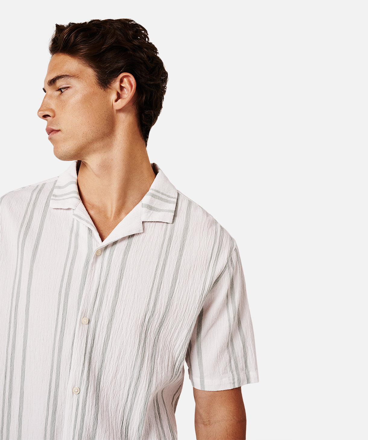 Stylish Striped Magna Short Sleeve Shirt for Men - Off White & Sage Green Casual Wear | Perfect for Summer Outfits, Beach Vacations & Weekend Getaways