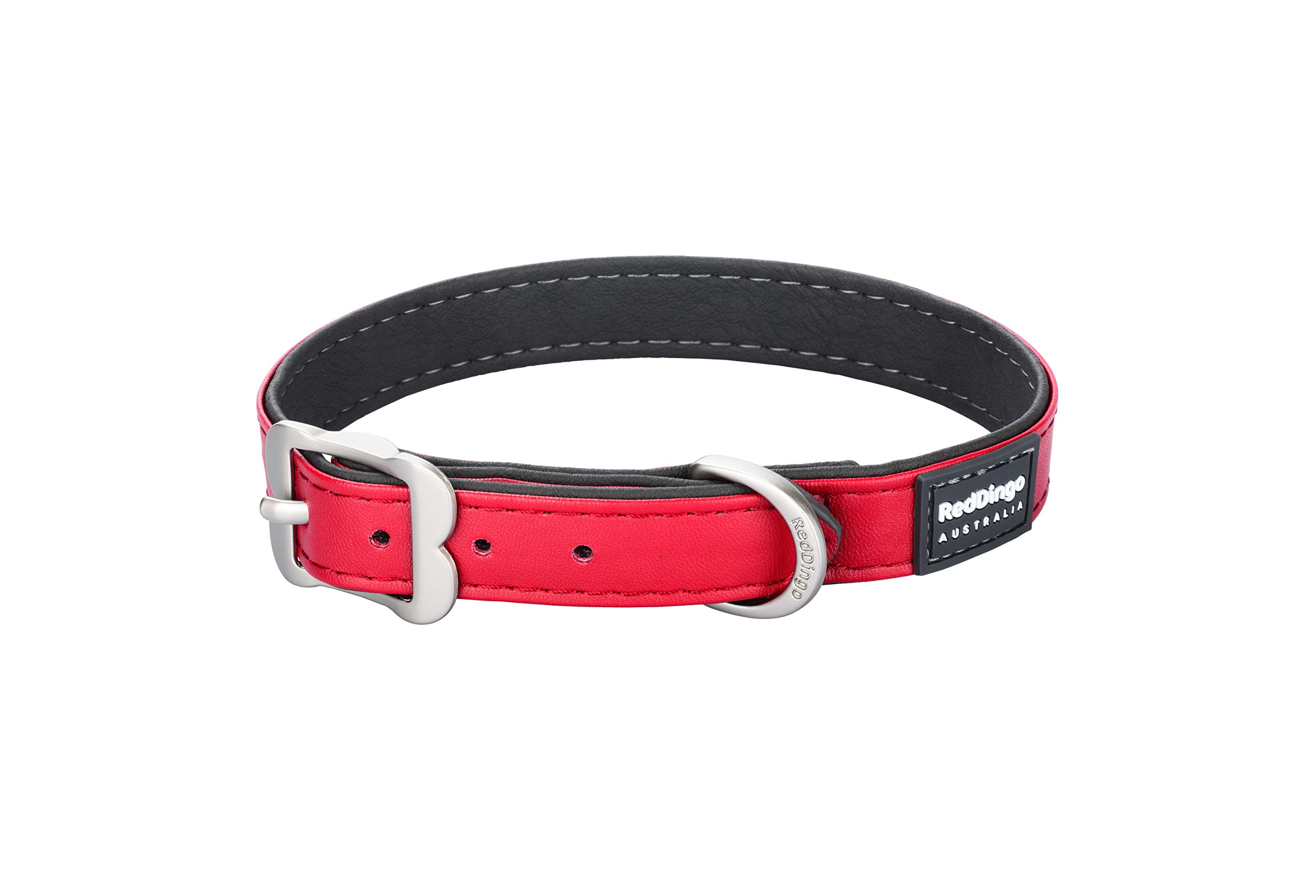 Red Dingo Elegant Dog Collar - Adjustable Red Leather Pet Collar for Small & Medium Dogs - 20mm Width - Perfect for Daily Walks, Training & Fashion Accessories
